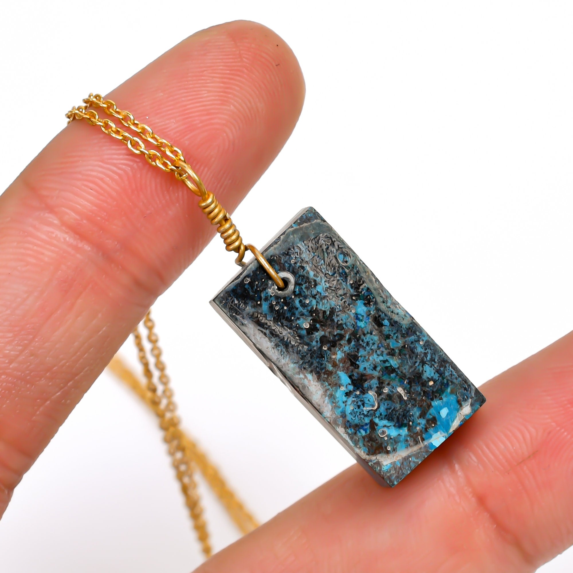 Shattuckite Gemstone Pendant Necklace, Raw Crystal, Gold Plated Jewelry - image 2