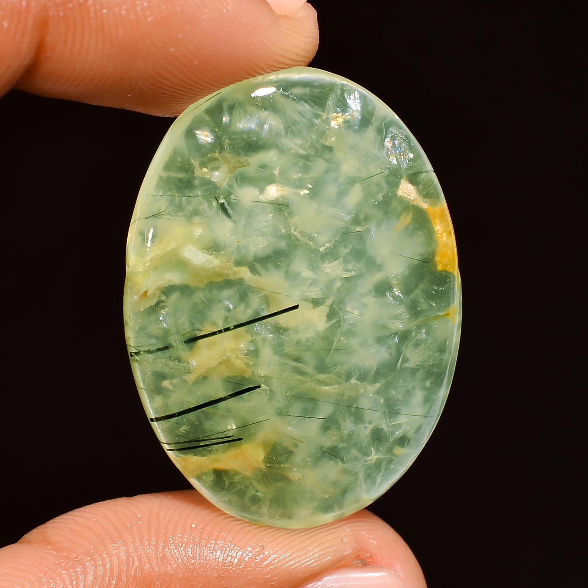 AAA Green Prehnite Cabochon, Natural Loose Gemstone 35x25x7mm