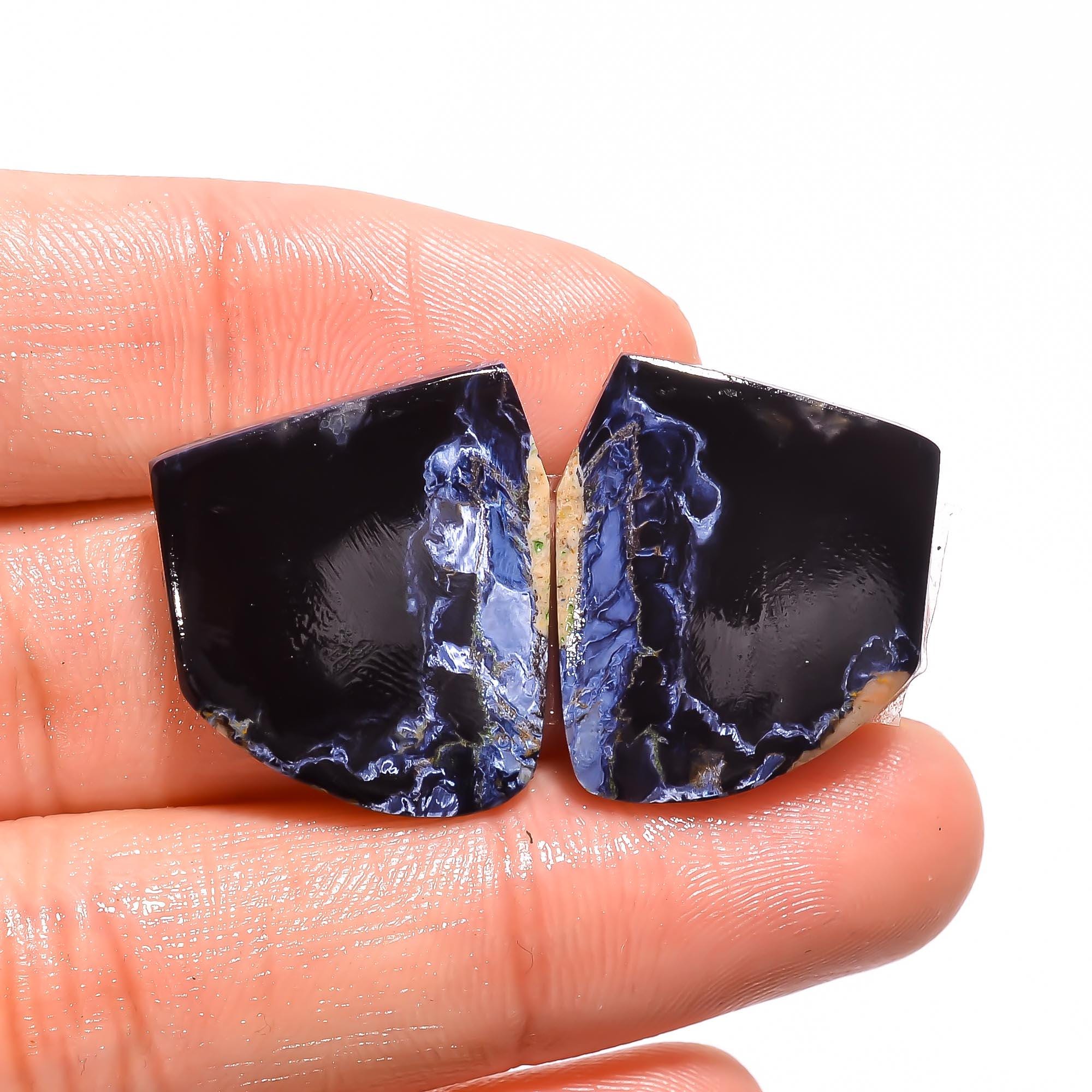 Pietersite Gemstone Pair, Matched Cabochons, Designer Mix Shape, 30.5 Cts