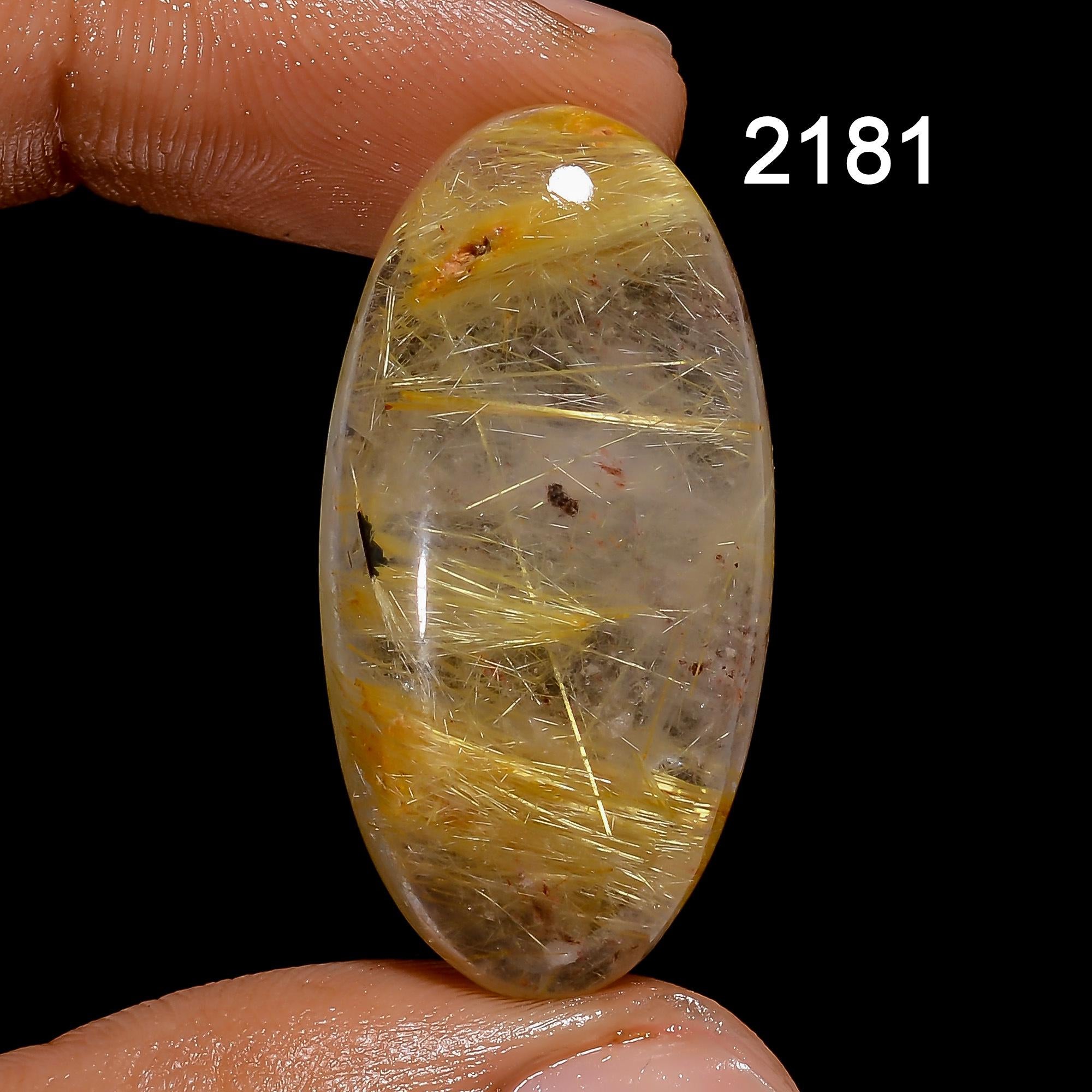 Golden Rutile Quartz Cabochon, Oval Gemstone Pendant Jewelry