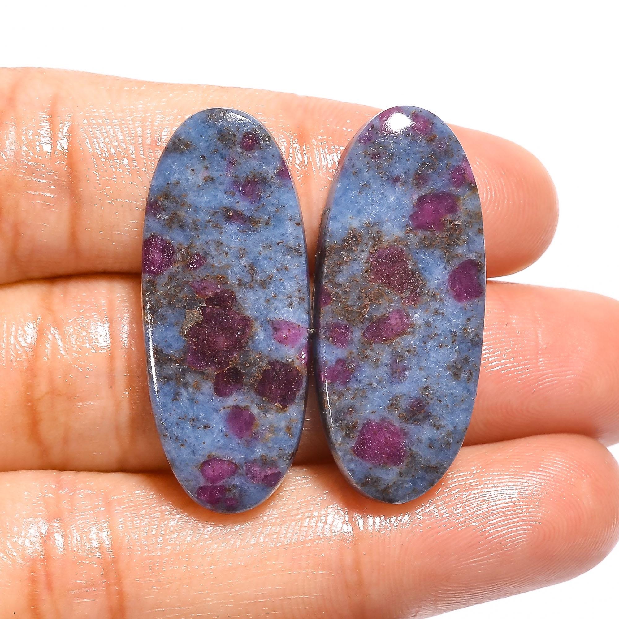 Natural Ruby Kyanite Cabochon Pair, Bulk Gemstone Supply