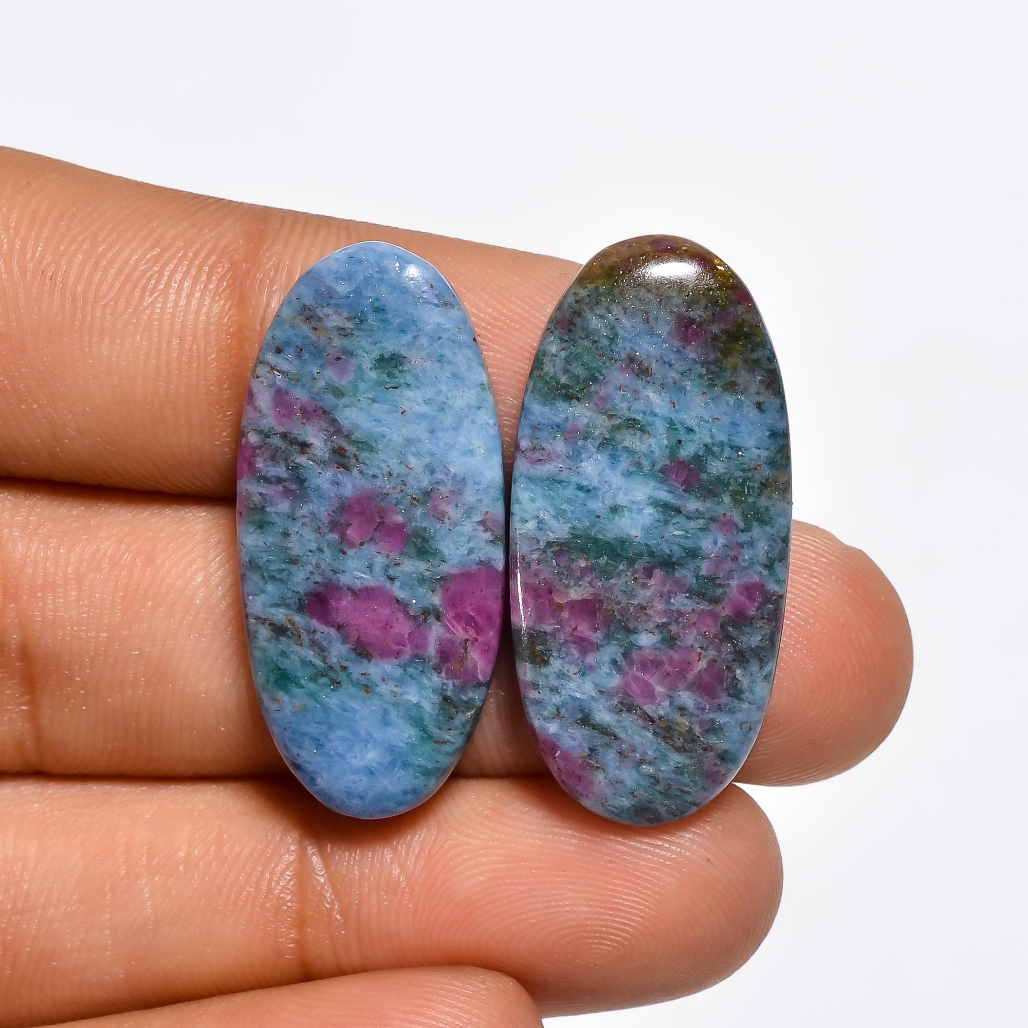 Ruby Kyanite Pair Cabochon,Natural Kyanite Designer Gemstone,Loose Gemstone For Jewelry Making Supplies,Designer Matched