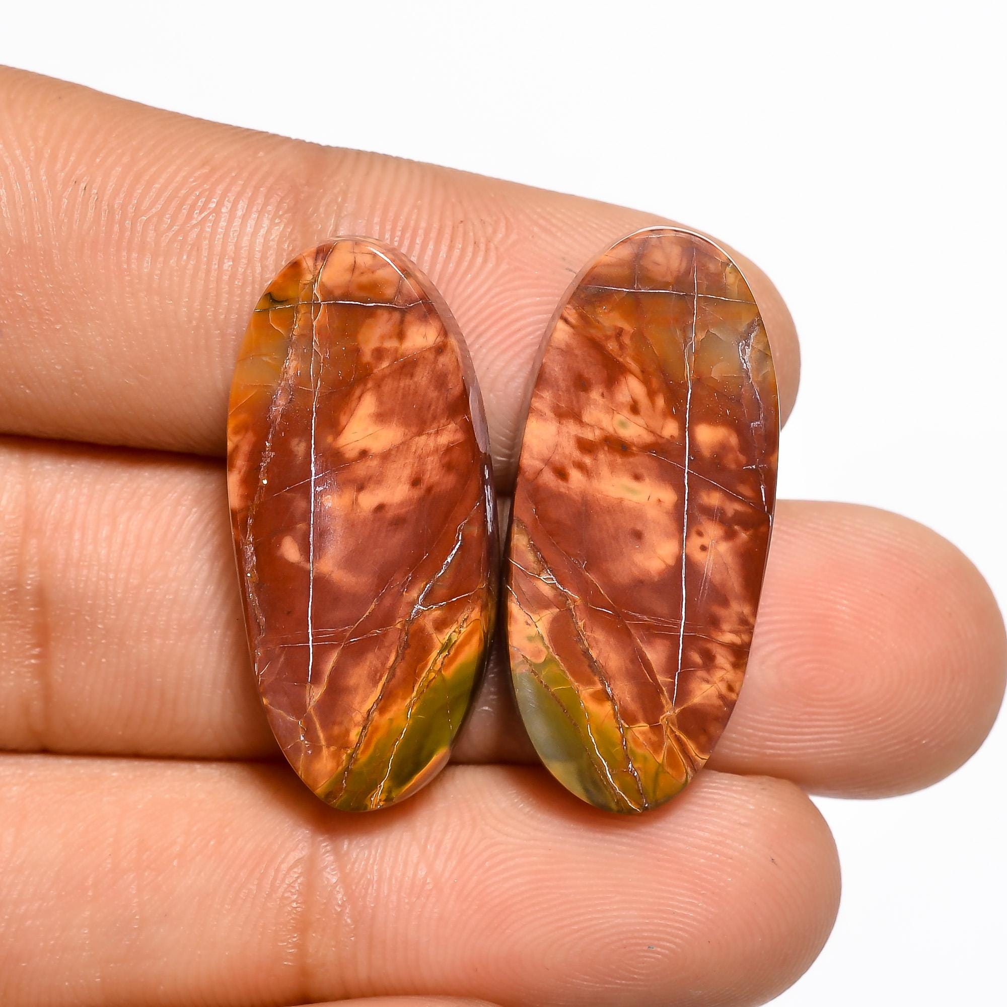 AAA Cherry Creek Jasper Cabochon Pair, Natural Gemstone for Earrings - image 2