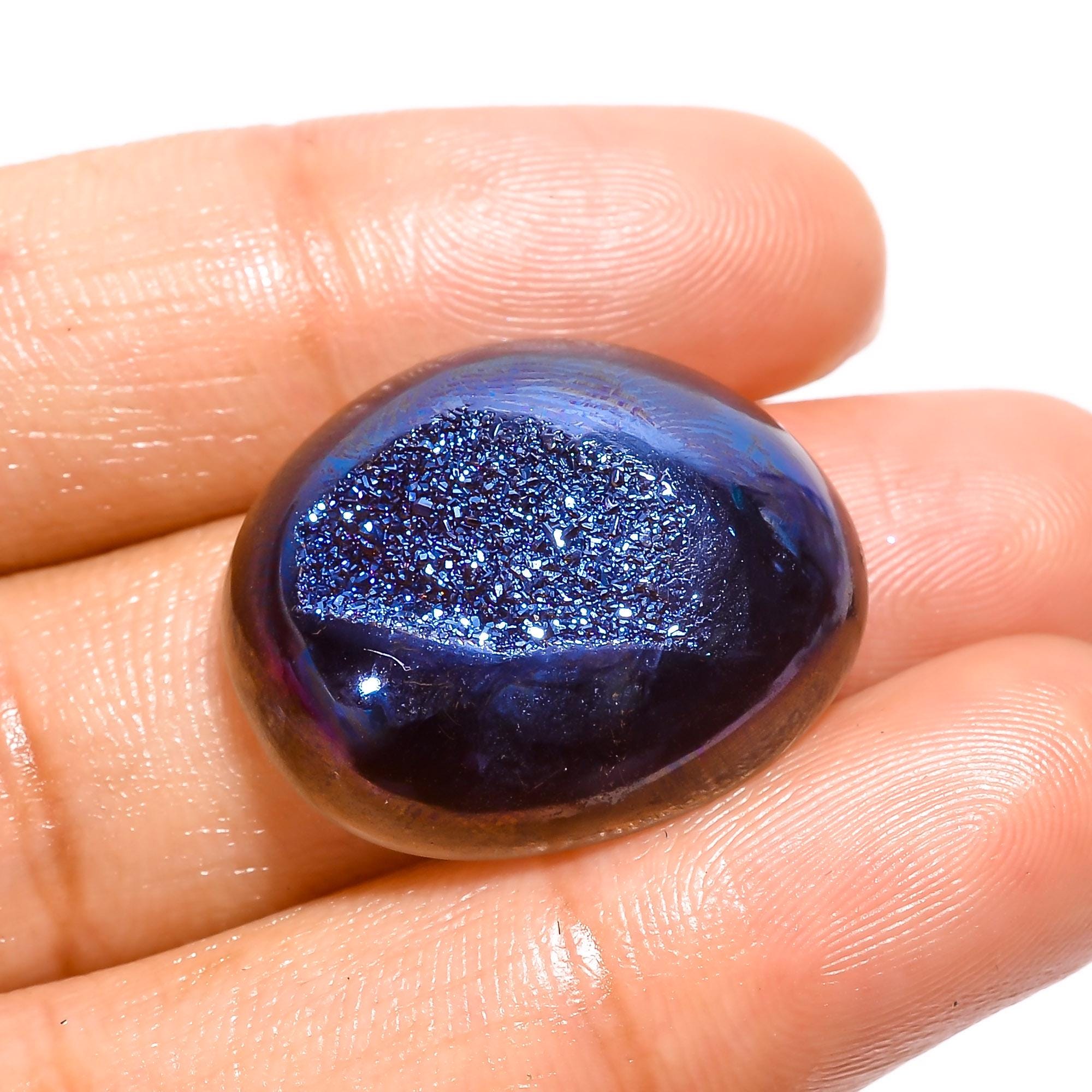 Rainbow Titanium Druzy Cabochon: Handmade Oval Gemstone (23X19X8 mm, 24 Cts