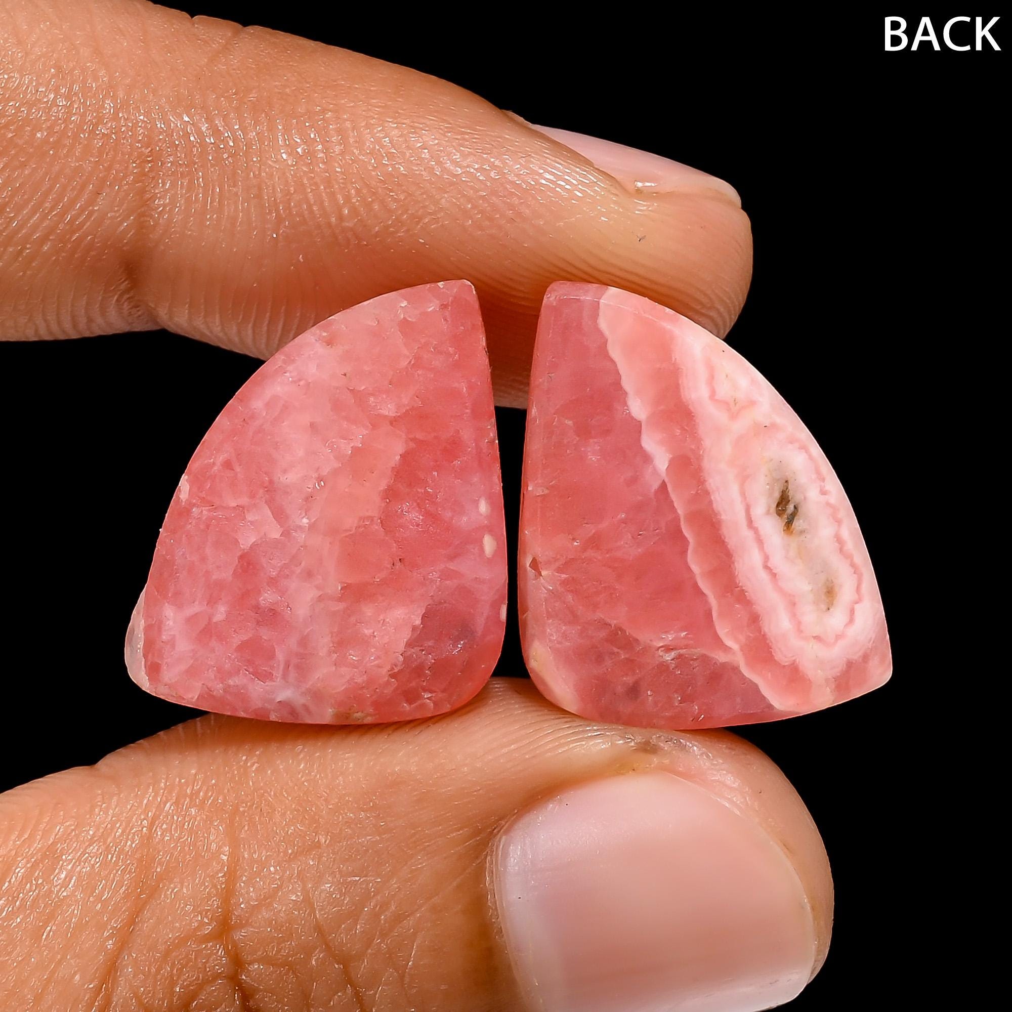 Natural Rhodochrosite Gemstone Cabochon Pair, Loose Designer Stone (18X14X3 mm, 24 Cts) - image 2