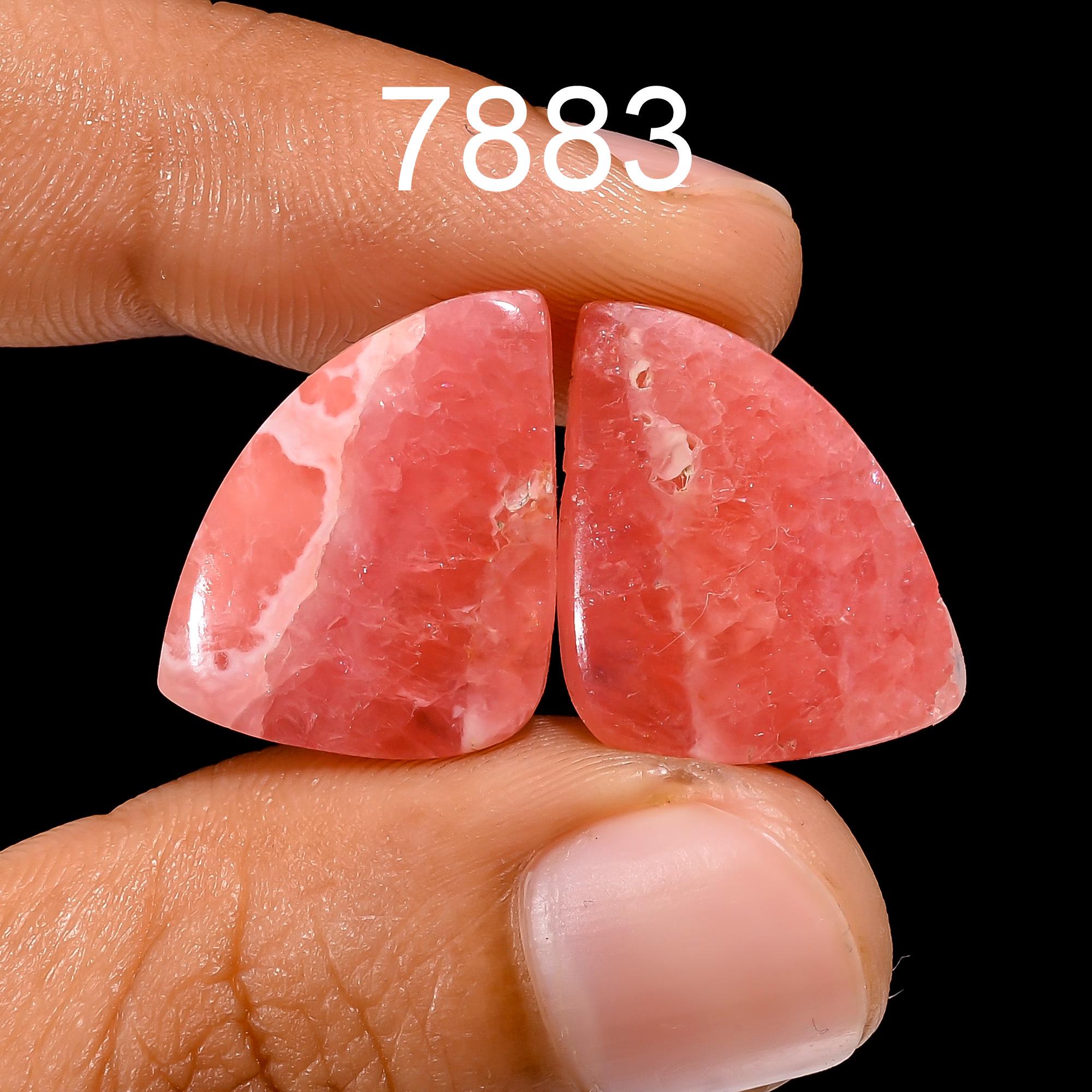 Natural Rhodochrosite Gemstone Cabochon Pair, Loose Designer Stone (18X14X3 mm, 24 Cts)