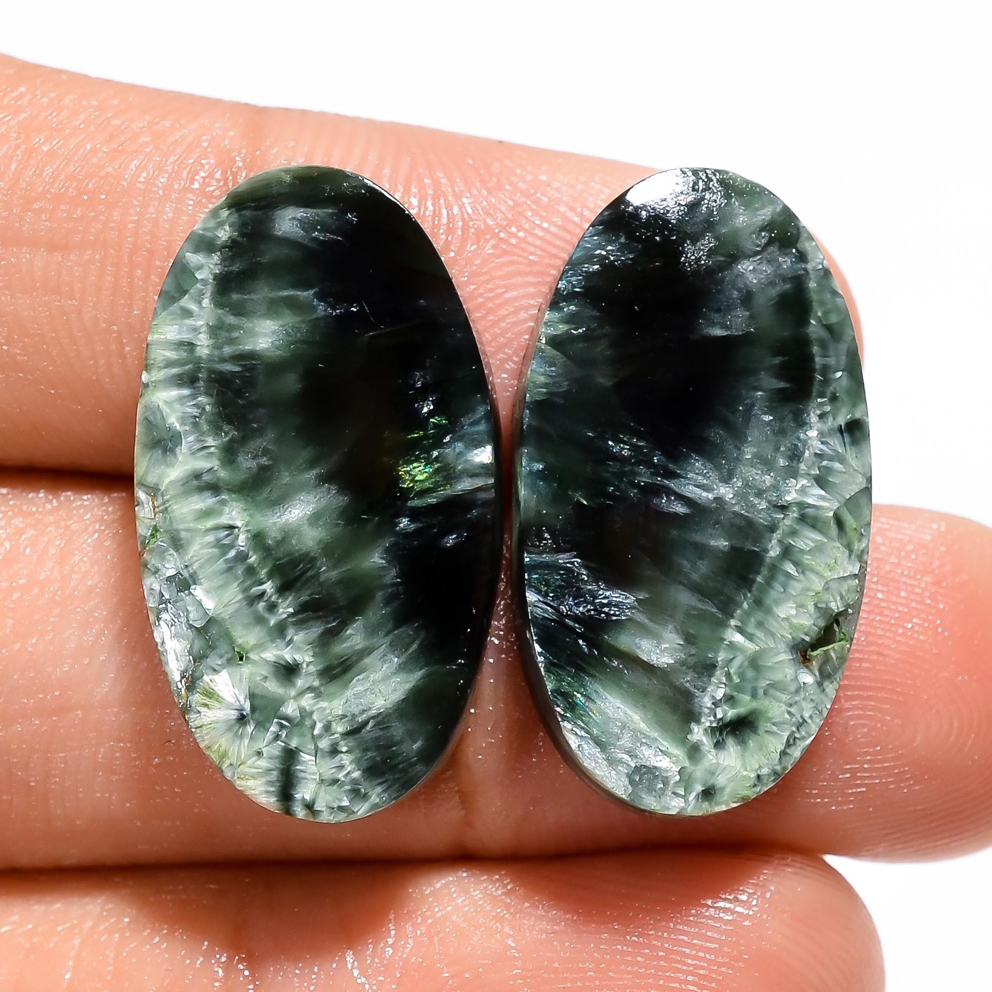 Seraphinite Pair Gemstone, Loose Gemstone Pair For Jewelry Making Supply, Matched Earring Designer Pair, Gift For Her, C