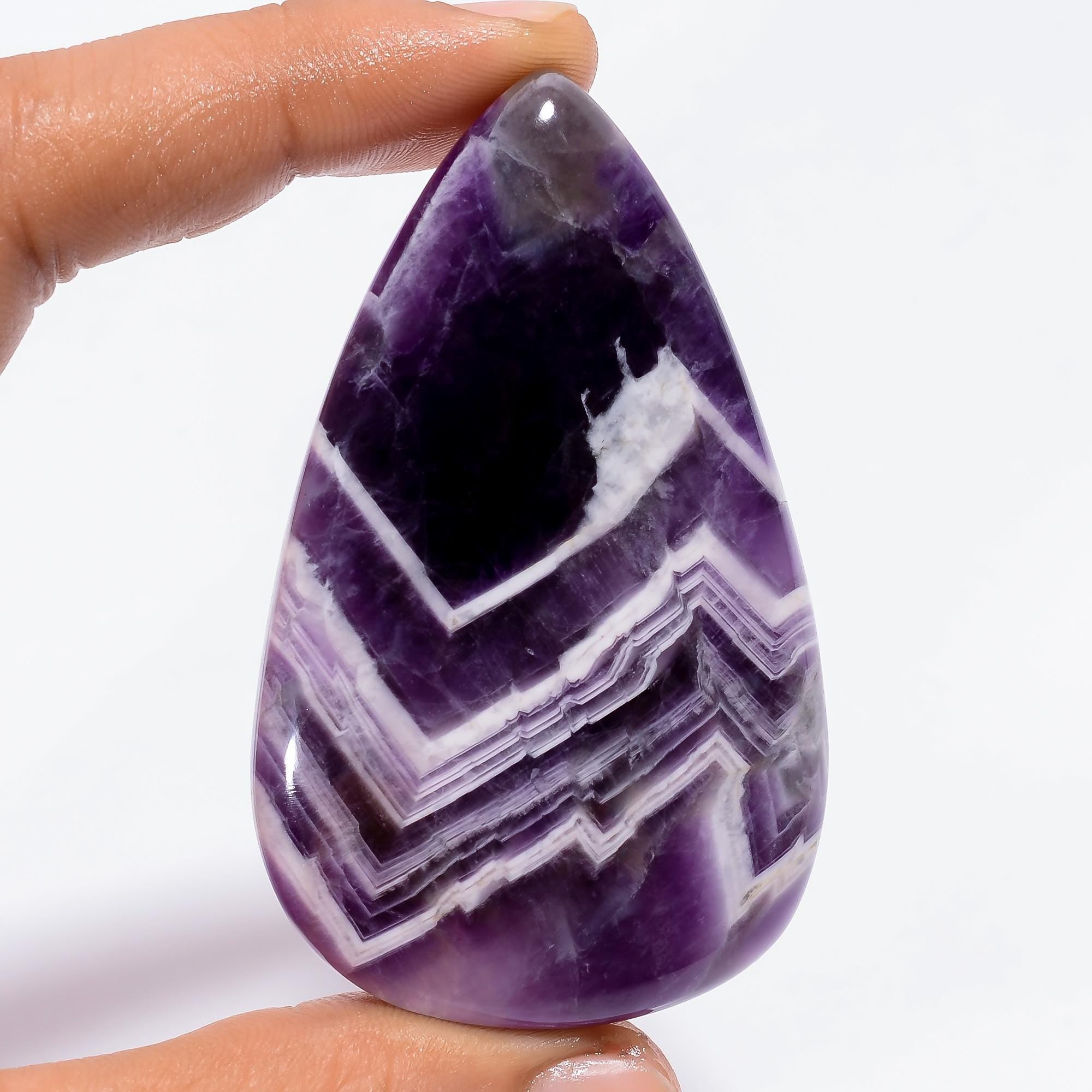 Chevron Amethyst Gemstone Druzy, Pear Cabochon 69x42x10mm