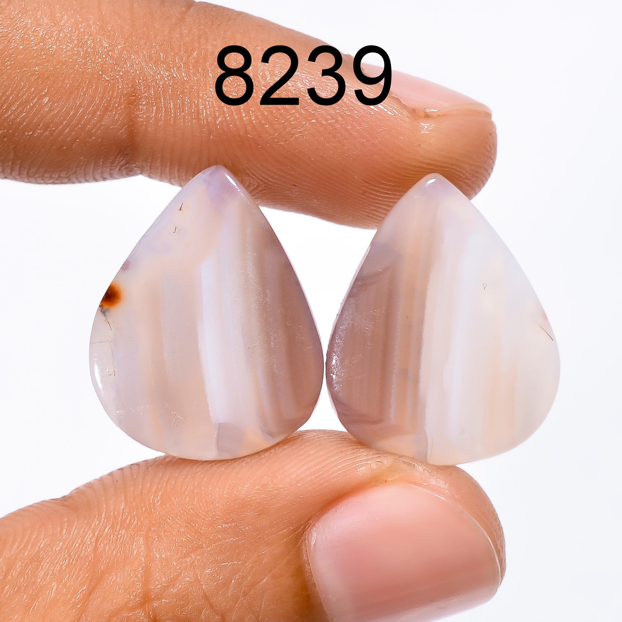 Orange Botswana Agate Gemstone Pair, Pear Cabochons