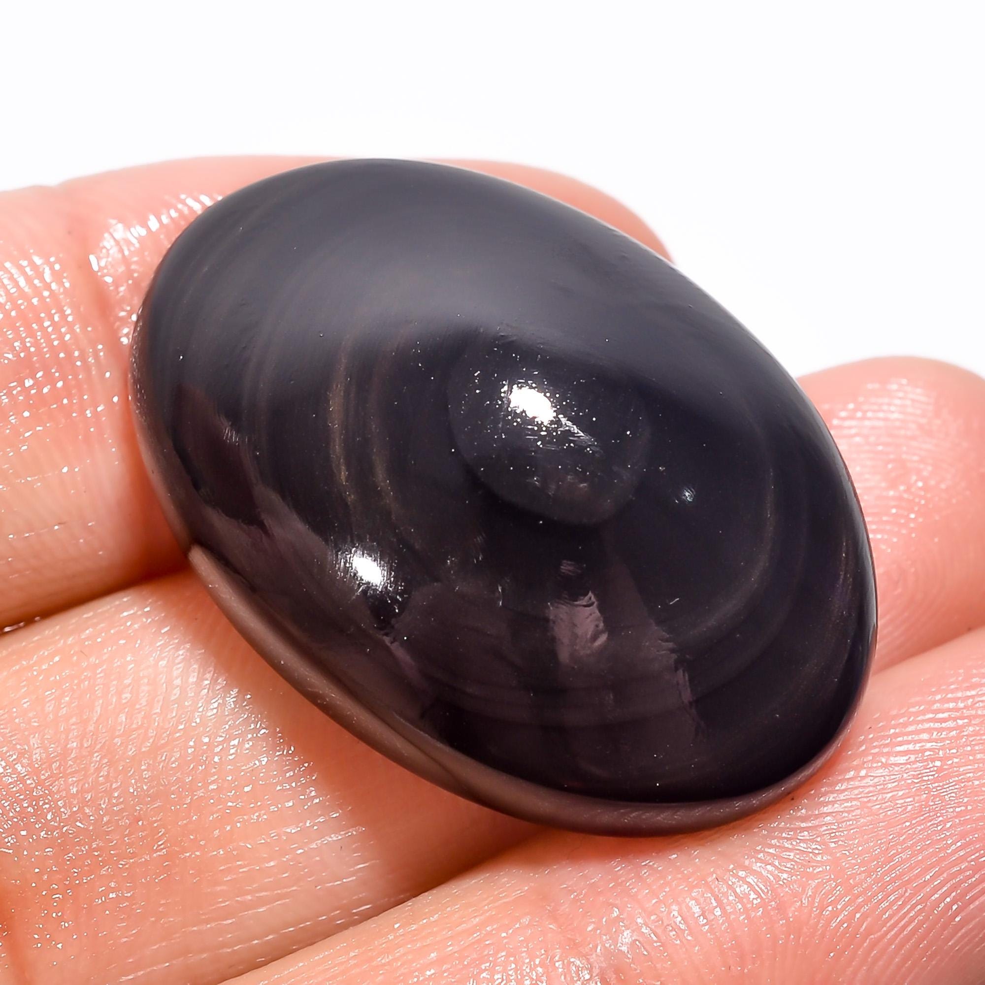 AAA Black Rainbow Eye Obsidian Cabochon: Oval Gemstone Healing Crystal