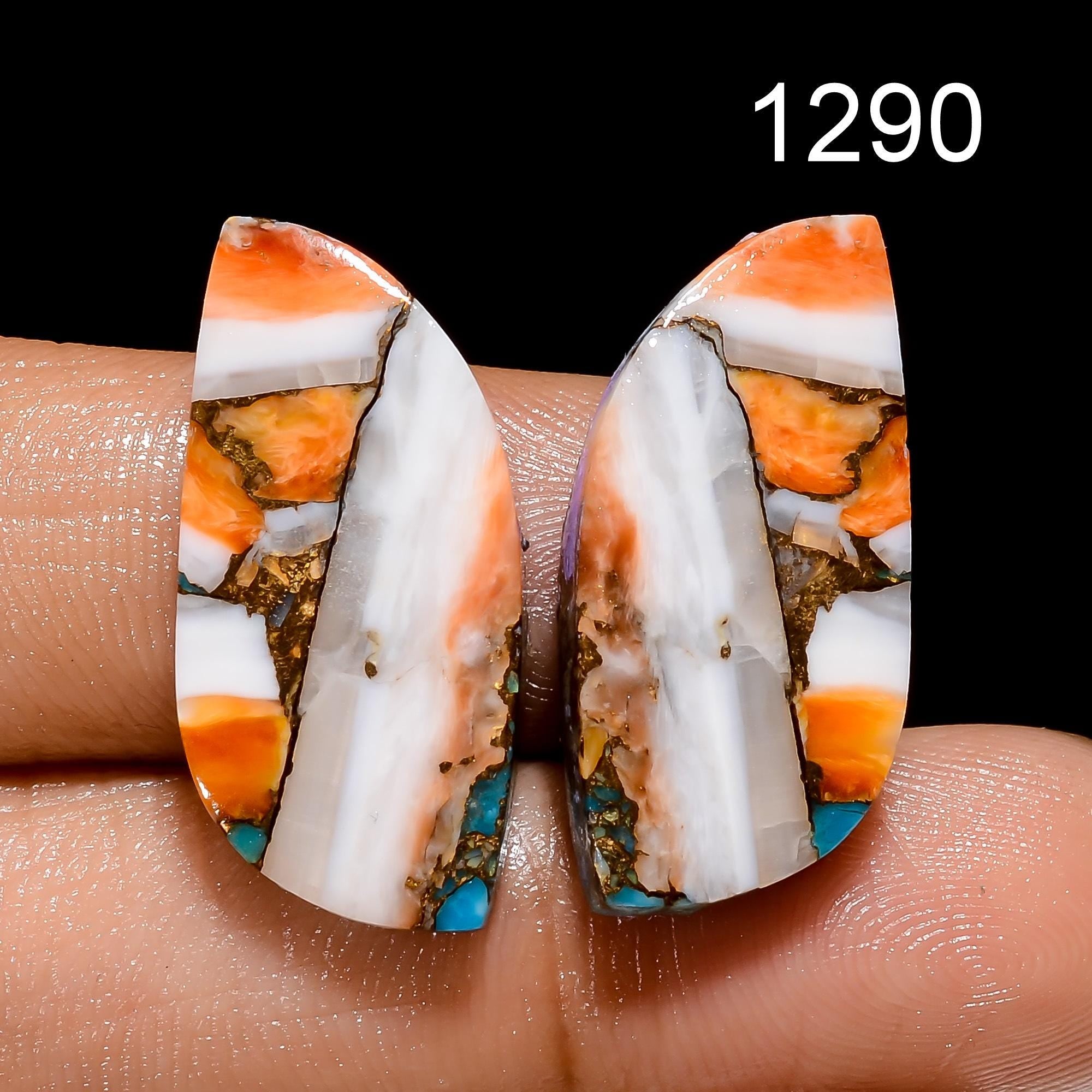 Oyster Copper Turquoise Pair, AAA Gemstone, 25x12x4mm
