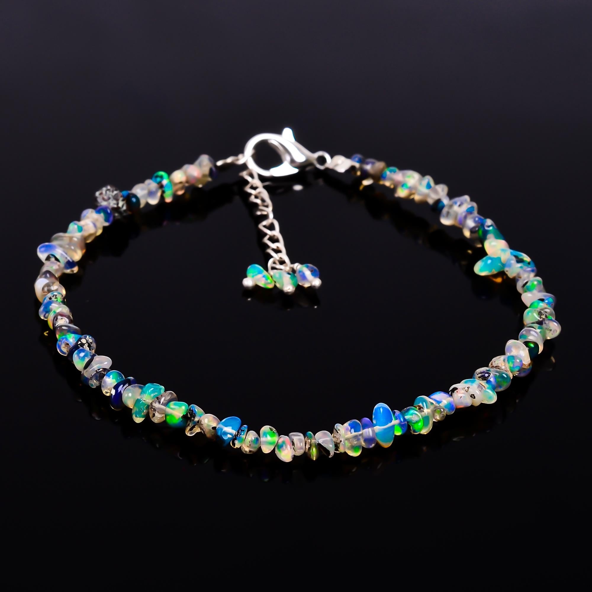Natural Ethiopian Opal Bracelet for Women - AAA Beaded Fire Opal Vintage Gemstone Jewelry.