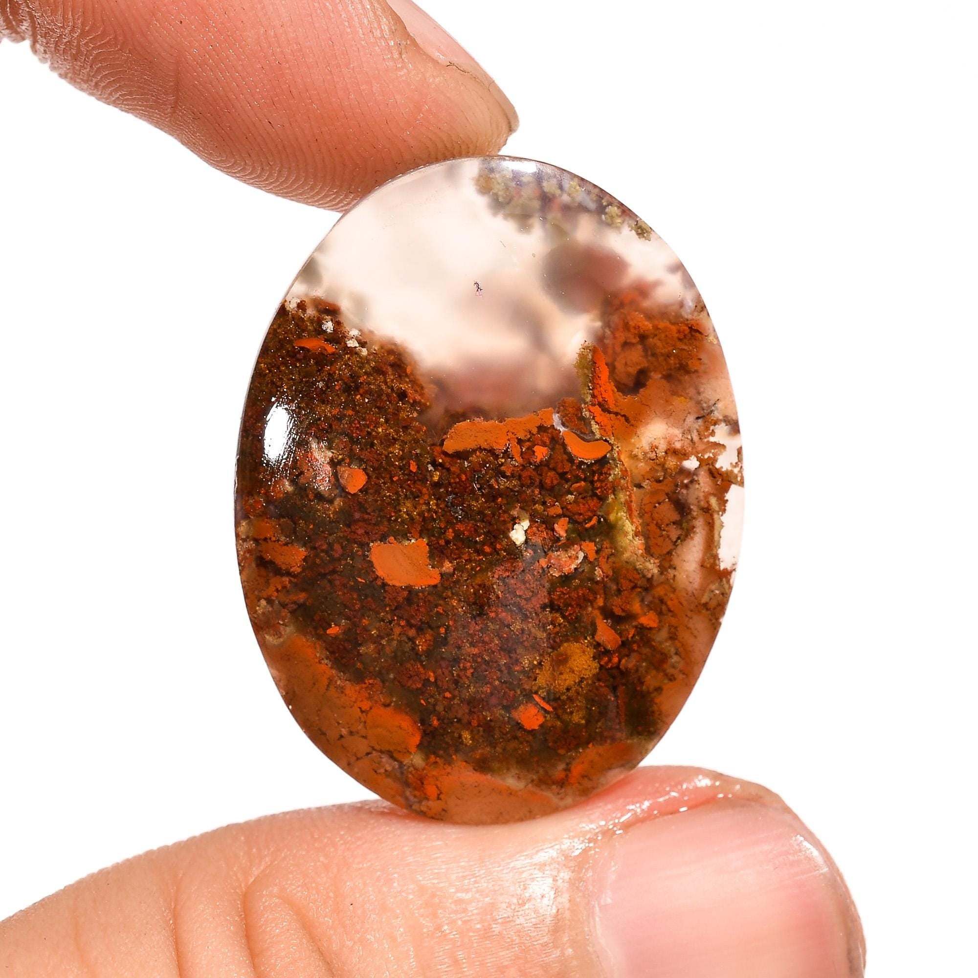 Scenic Indonesian Agate Cabochon, Translucent Gemstone, Jewelry Making