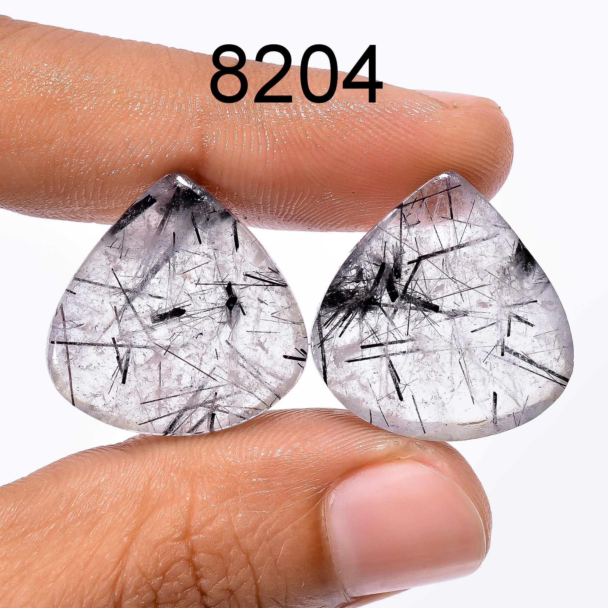 AAA Black Rutile Quartz Cabochon Pair, Natural Tourmaline Gemstone - image 2