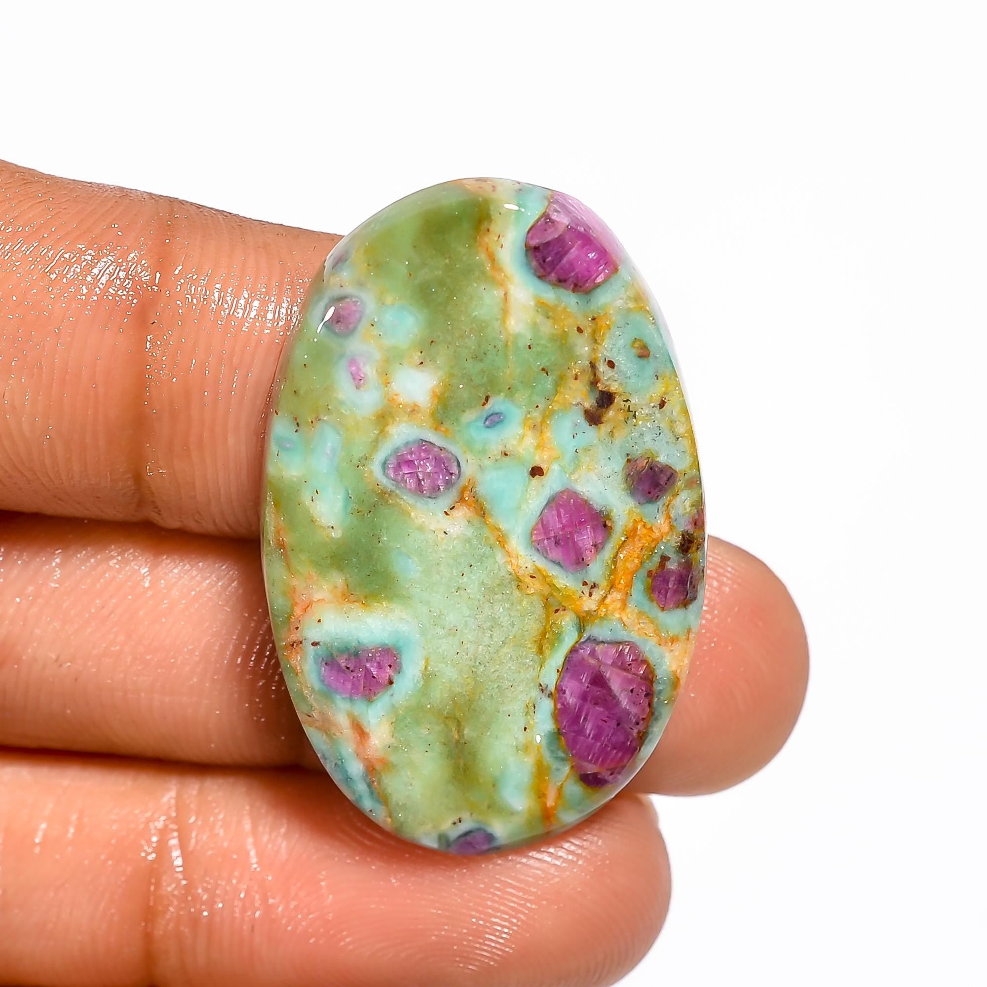 Ruby Fuchsite Cabochon: AAA Quality Gemstone, Jewelry Making (34X21X5 mm, 38 Cts)