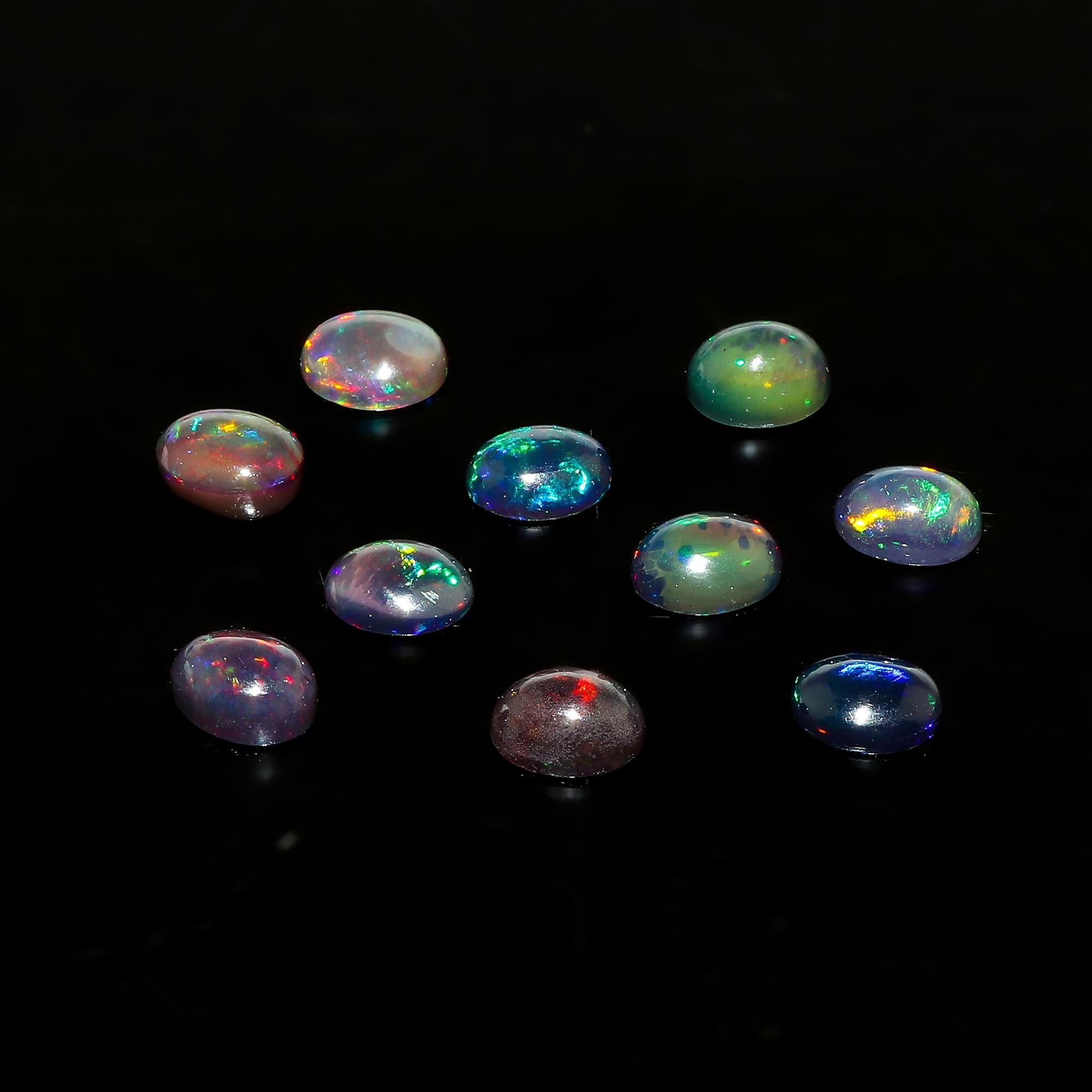 Natural Ethiopian Black Opal Cabochon: Oval Gemstone for Jewelry Making (8x6 mm) - image 5