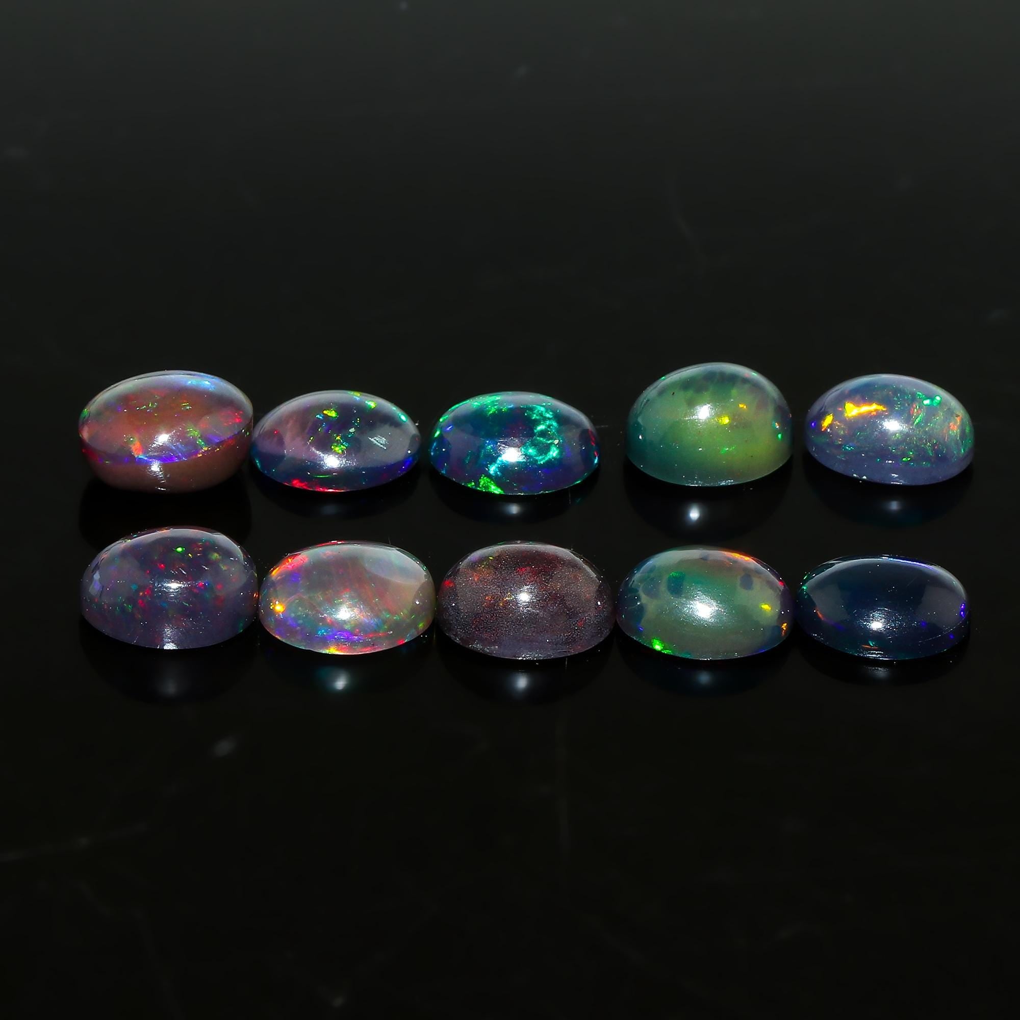 Natural Ethiopian Black Opal Cabochon: Oval Gemstone for Jewelry Making (8x6 mm) - image 2
