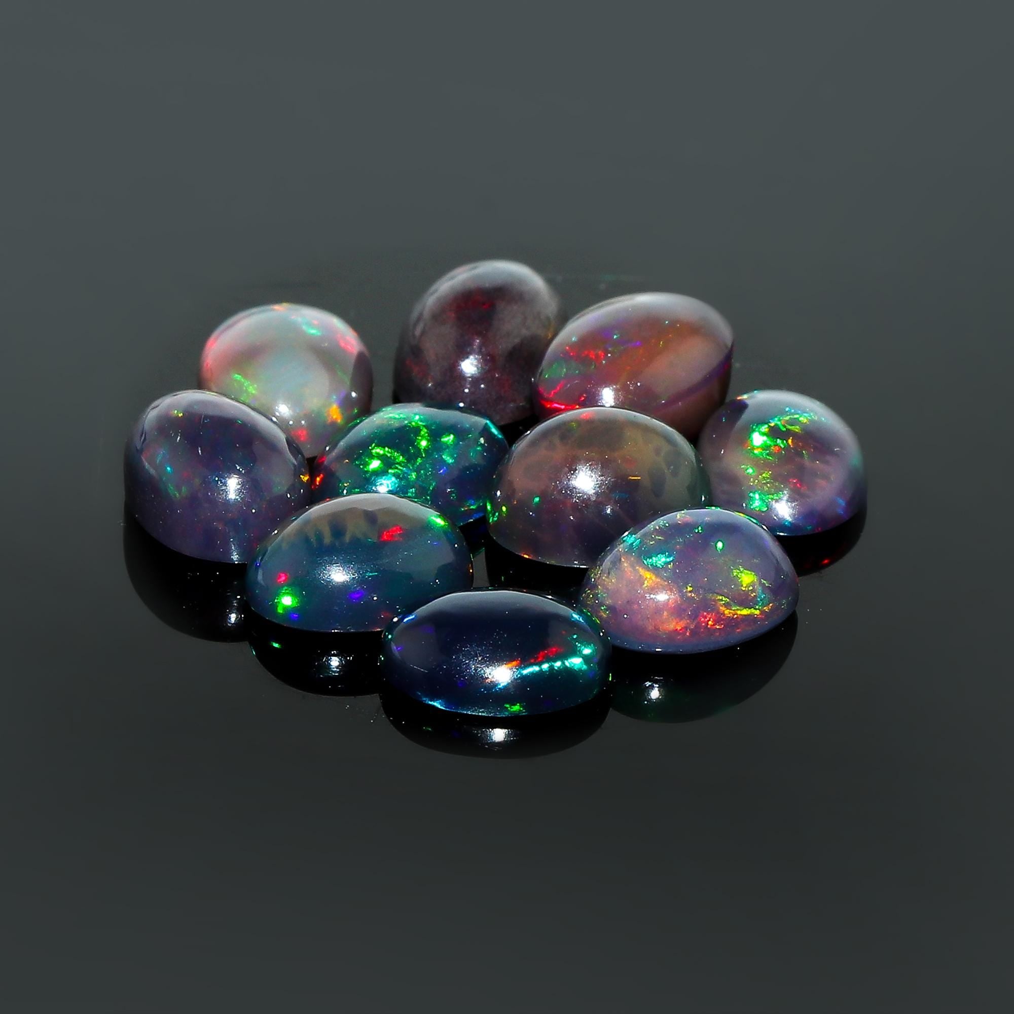Natural Ethiopian Black Opal Cabochon: Oval Gemstone for Jewelry Making (8x6 mm) - image 4