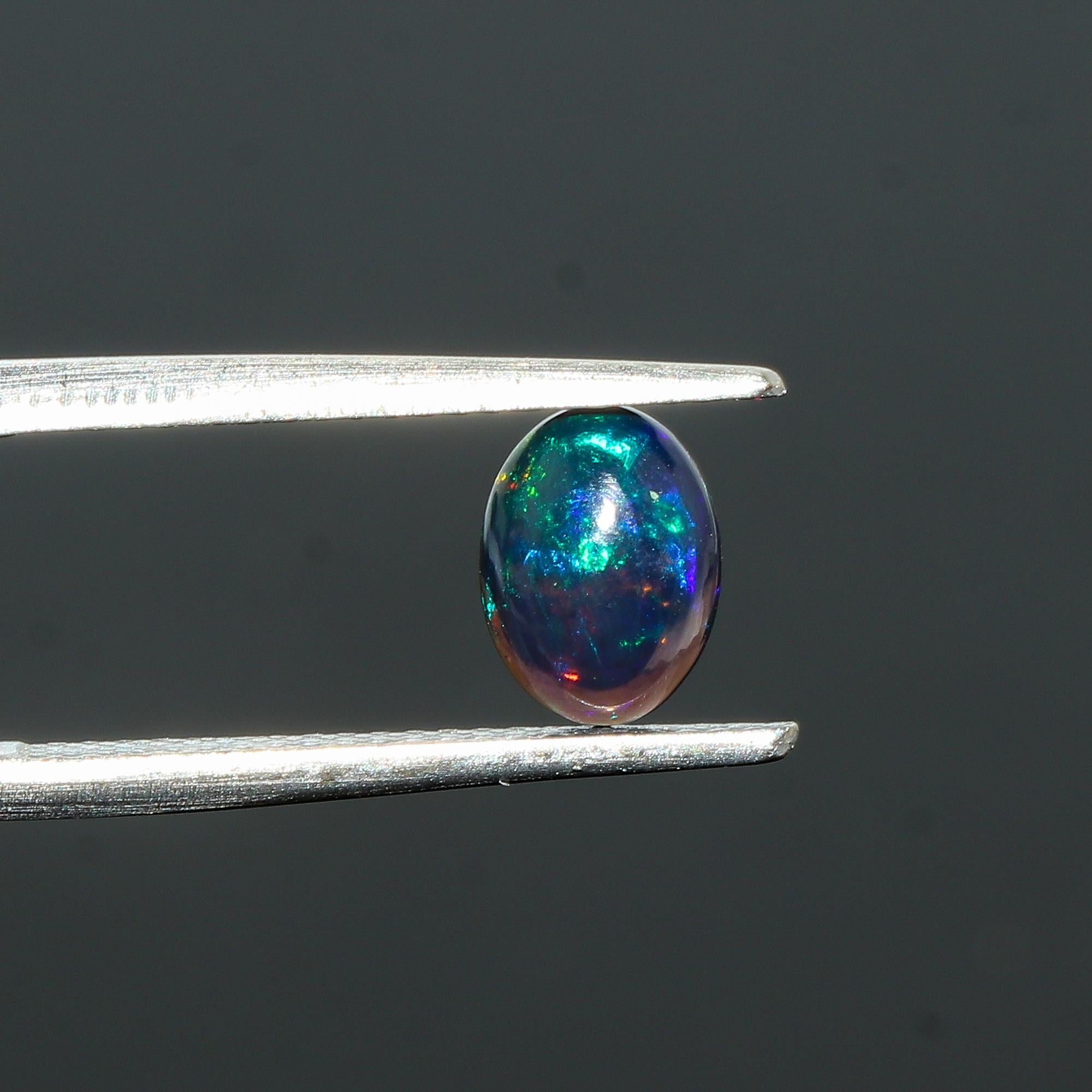 Natural Ethiopian Black Opal Cabochon: Oval Gemstone for Jewelry Making (8x6 mm) - image 3