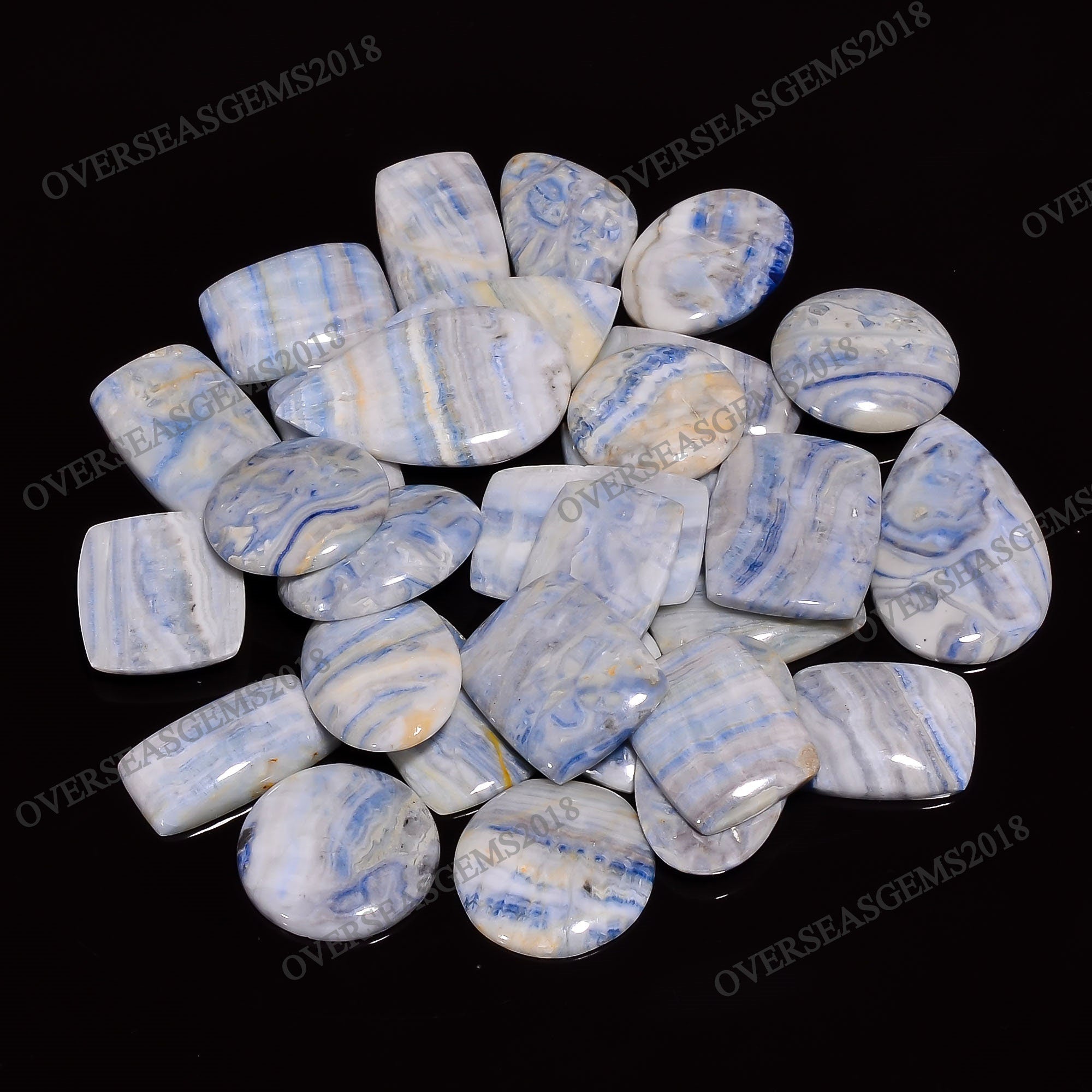 Blue Scheelite Cabochon Lot, Mix Shape, DIY Jewelry Making
