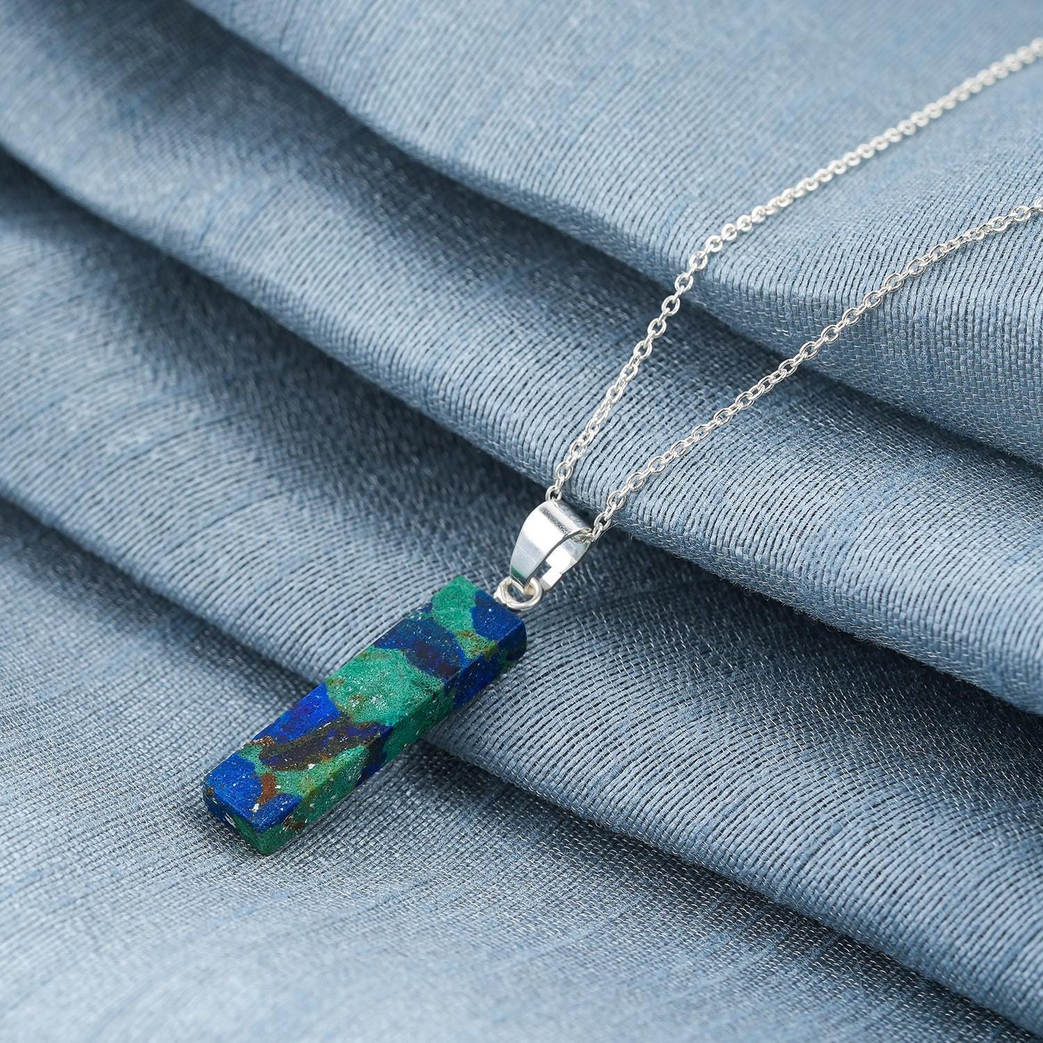 Malachite Silver Plated Pendant Necklace (16+2 Inch Chain Length)