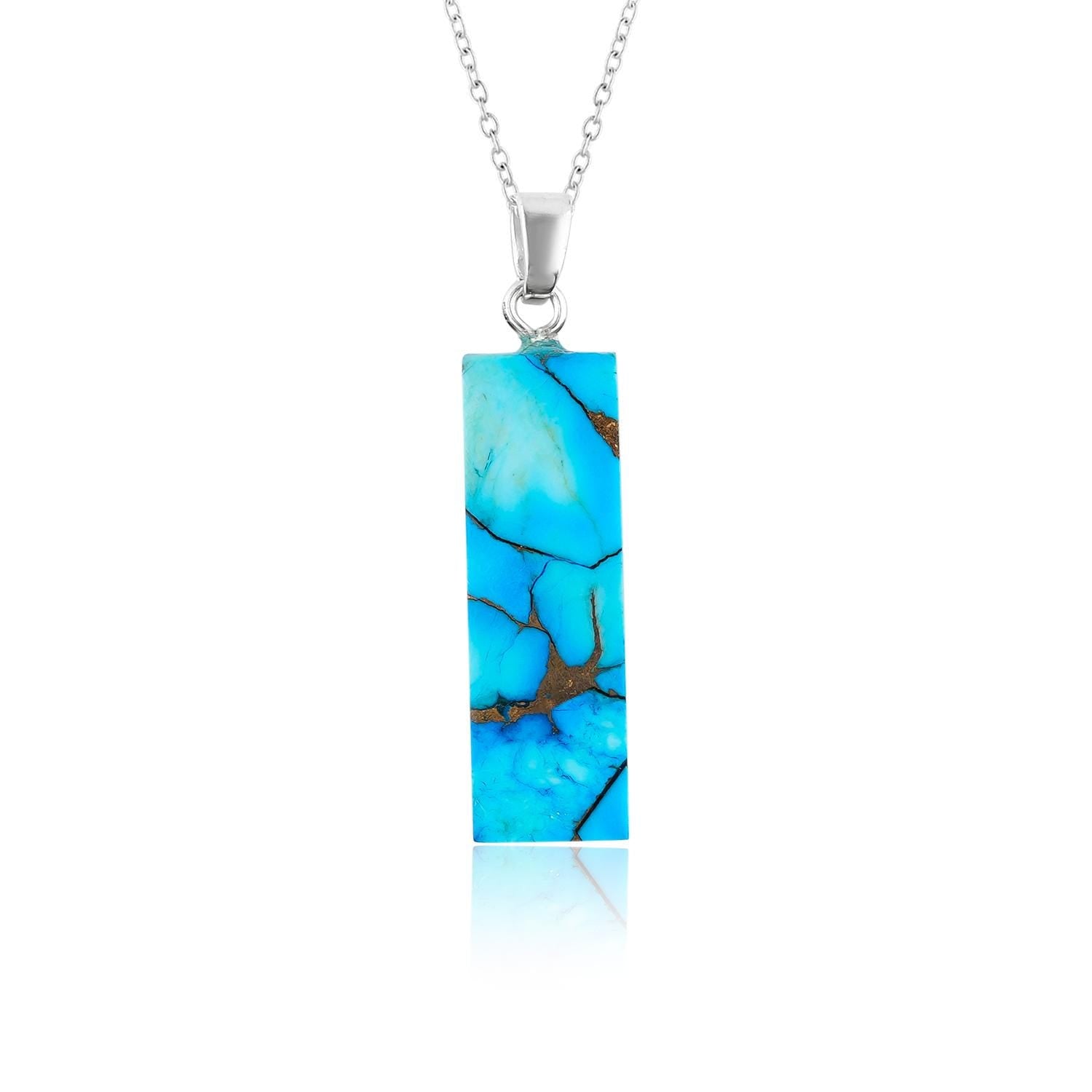Blue Turquoise Bar Pendant Necklace, 