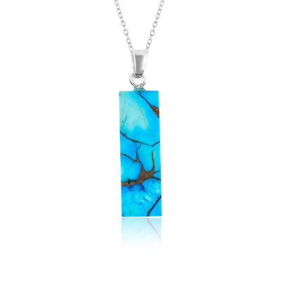 Blue Turquoise Bar Pendant in Sterling Silver (Approx 14 to 20 mm)