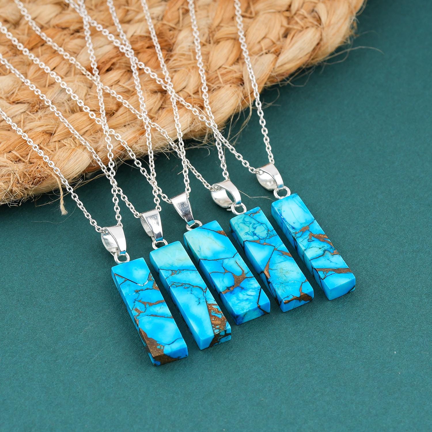 Turquoise Pendant Necklace, Silver Plated Healing Crystal (Approx 14 to 20 mm)