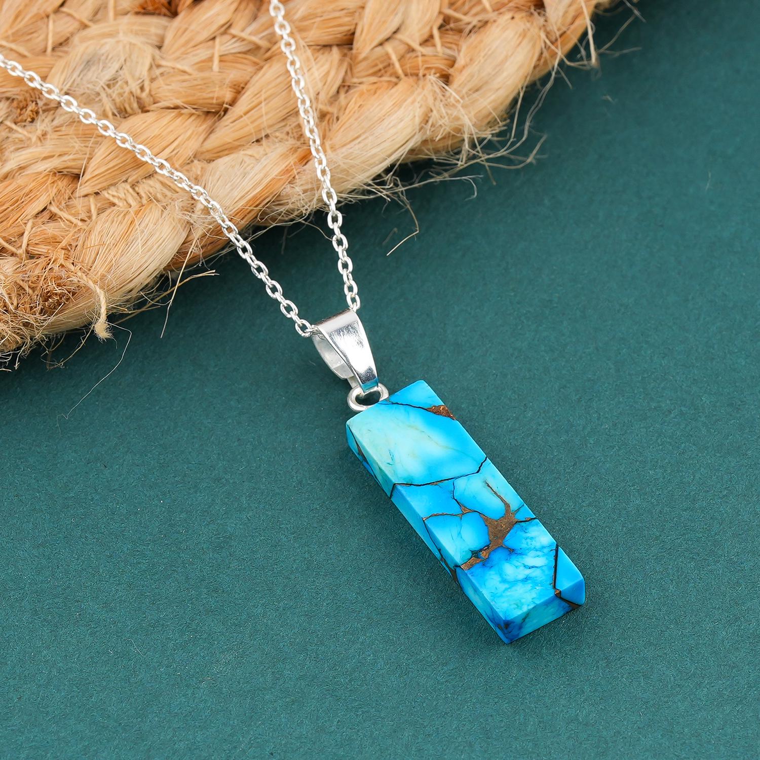 Blue Turquoise Pendant in Silver Finish

