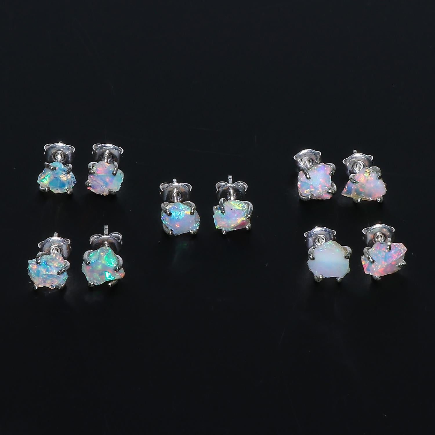 Natural Raw Opal Stud Earrings, Women Gift Jewelry, Silver Plated Earrings, Stud Push Back Earrings , Fire Play Opal Stu