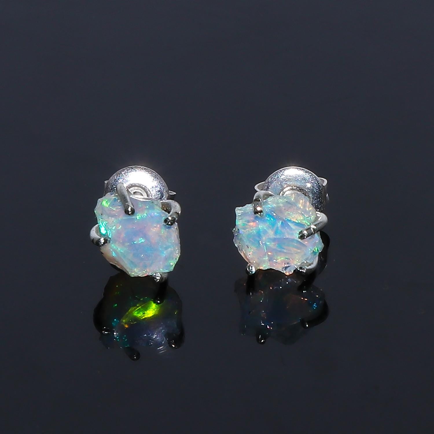 Natural Raw Opal Stud Earrings, Women Gift Jewelry, Silver Plated Earrings, Stud Push Back Earrings , Fire Play Opal Stu - image 4