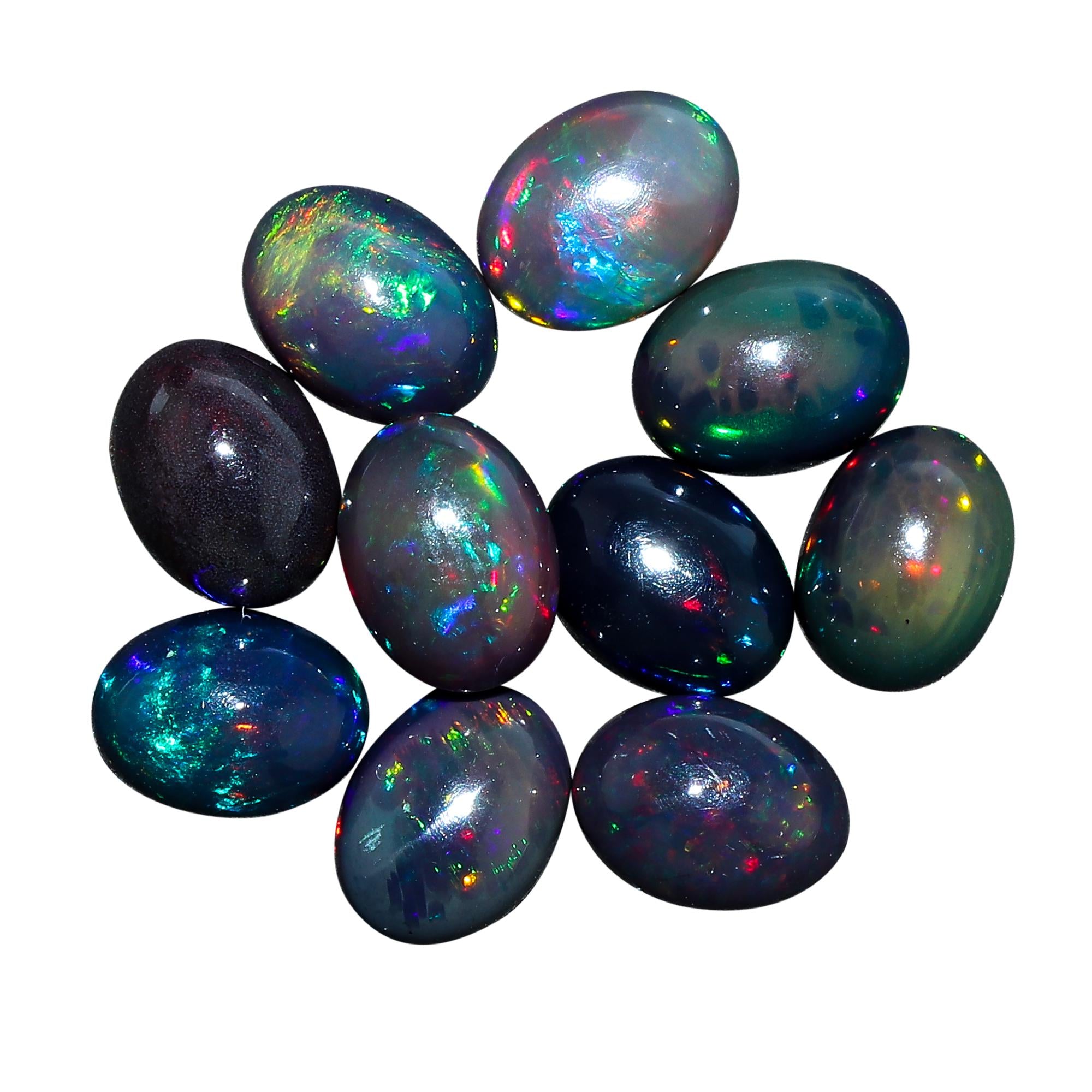Natural Ethiopian Black Opal Cabochon: Oval Gemstone for Jewelry Making (8x6 mm)