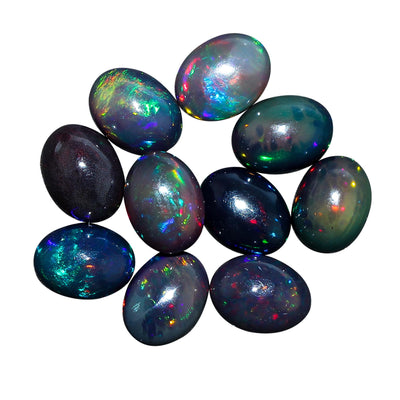 Ethiopian Black Opal Oval Cabochon – Smoke Treated Fire Play AAA Grade Loose Gemstone