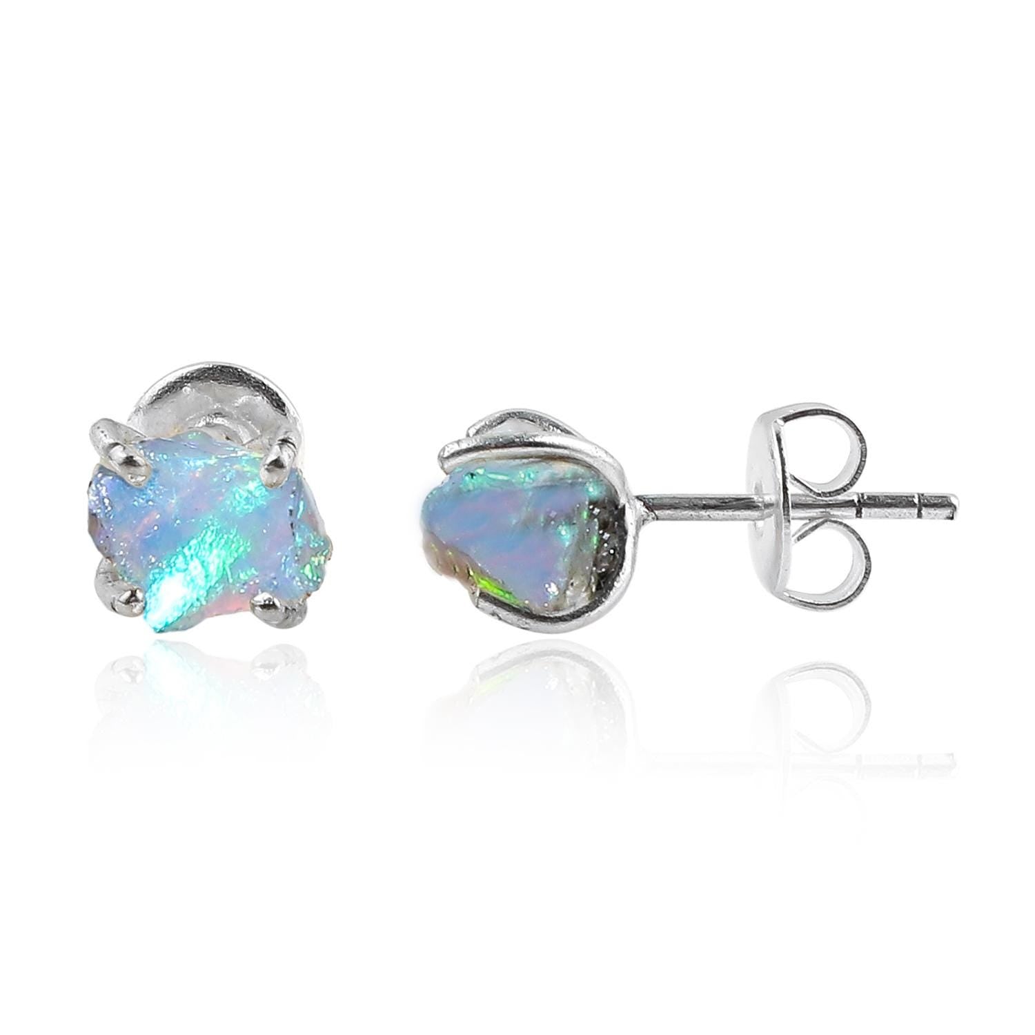 Natural Raw Opal Stud Earrings, Women Gift Jewelry, Silver Plated Earrings, Stud Push Back Earrings , Fire Play Opal Stu - image 5