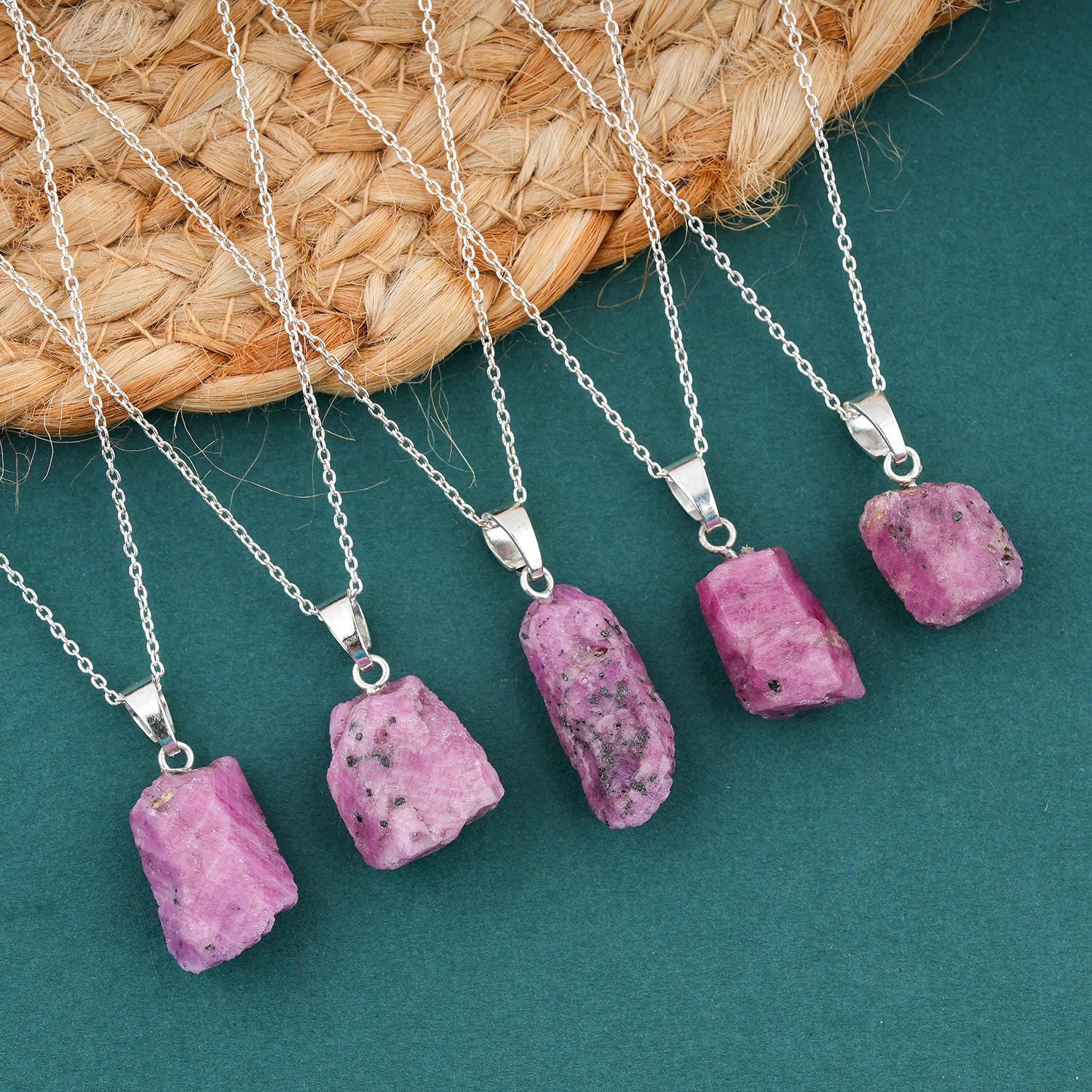 Raw Ruby Pendant with unique crystal patterns