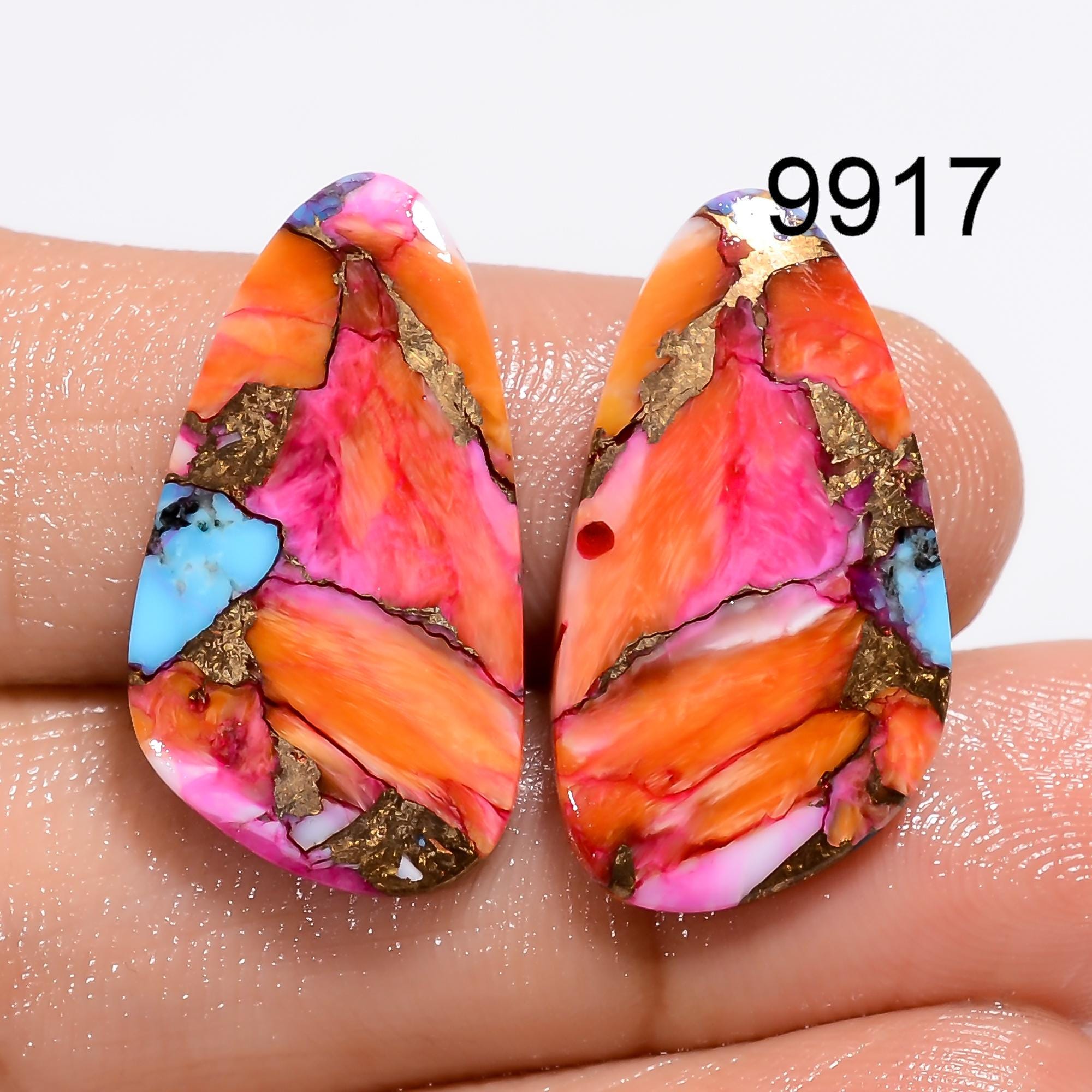 AAA Mohave Copper Turquoise Cabochon Pair, Earring Jewelry Making - image 2