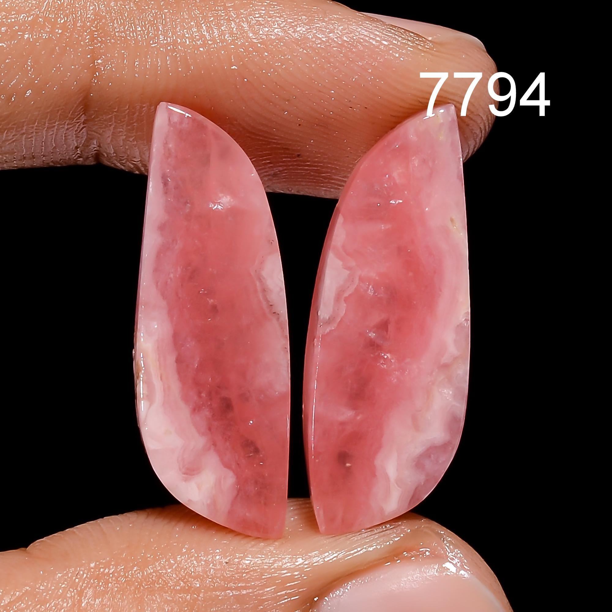 Natural Rhodochrosite Gemstone Pair, Rhodochrosite Cabochon Pair, Loose Designer Gemstone Pair For Matched Earring Pair  - image 4