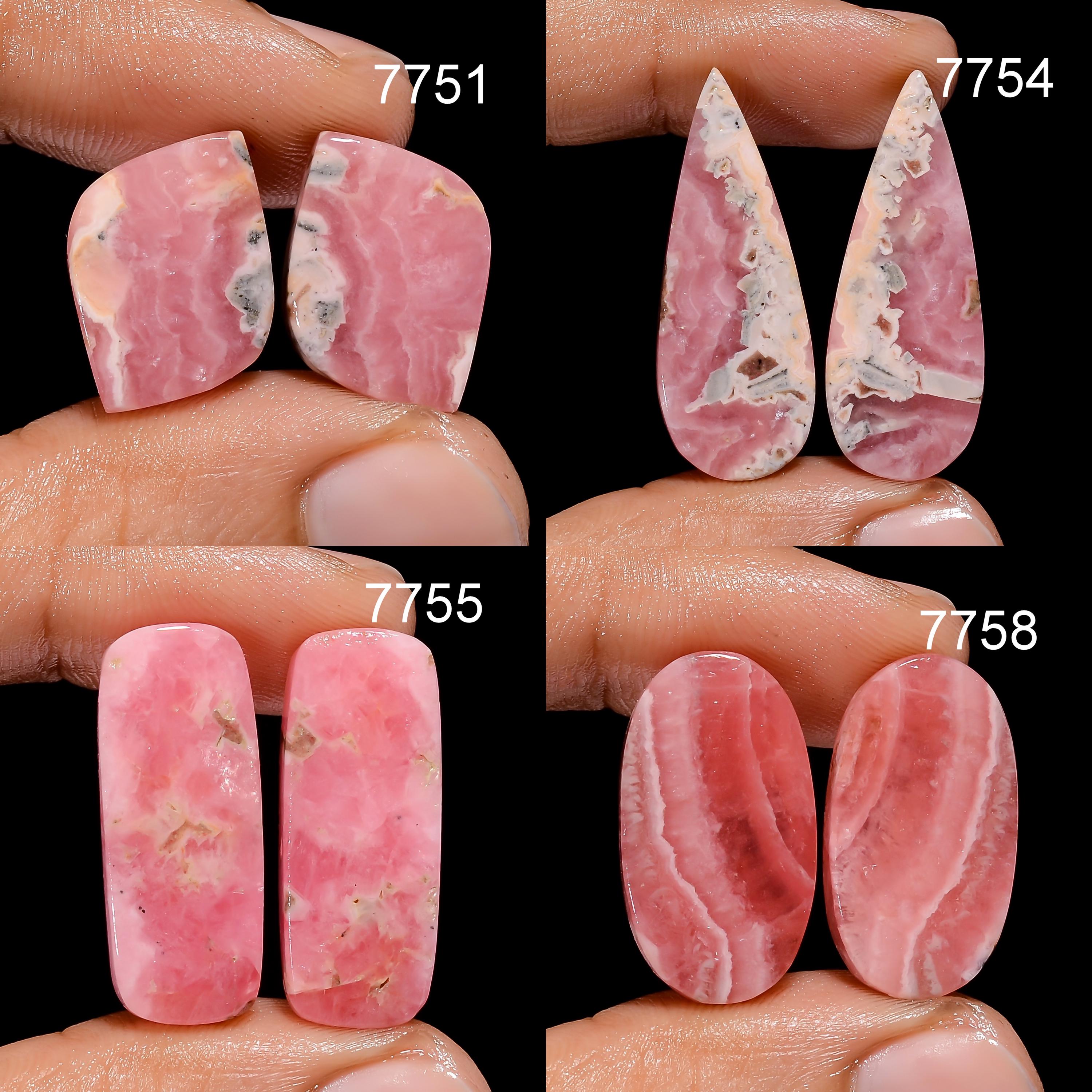 Natural Rhodochrosite Gemstone Pair, Matched Earring Cabochons for Jewelry Making - image 6