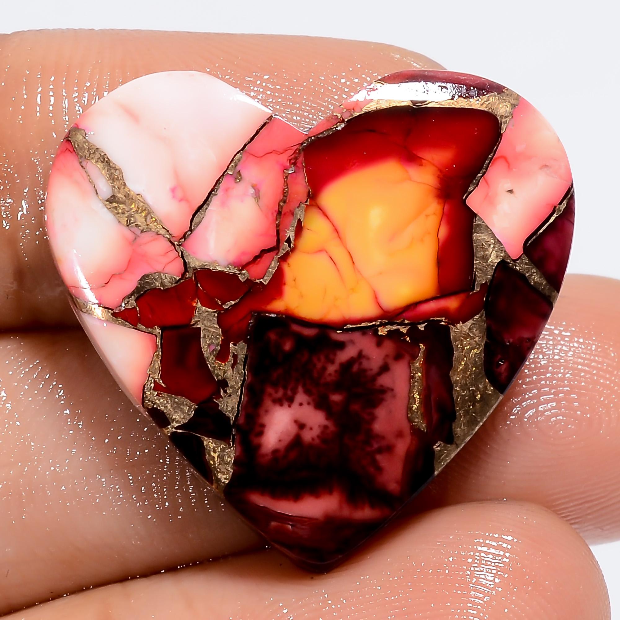 Red Oyster Copper Turquoise Heart Cabochon, Loose Gemstone