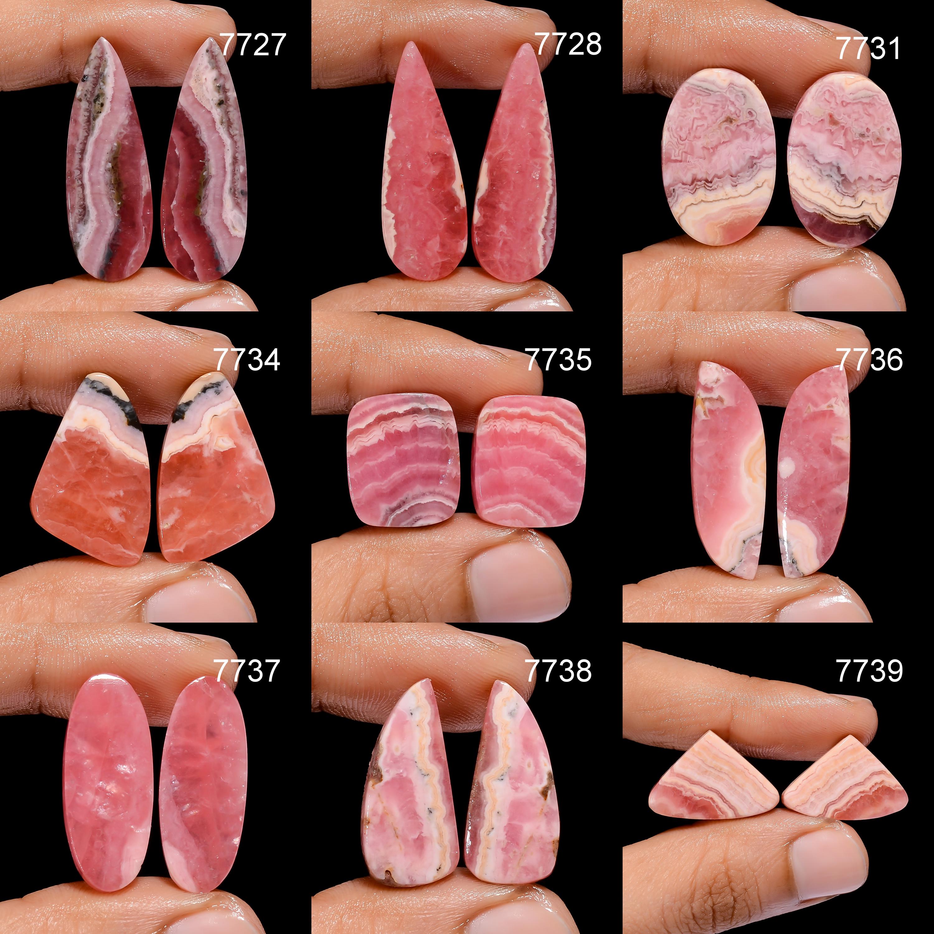Natural Rhodochrosite Gemstone Cabochon Pair, Earring Jewelry Making Supply - image 2