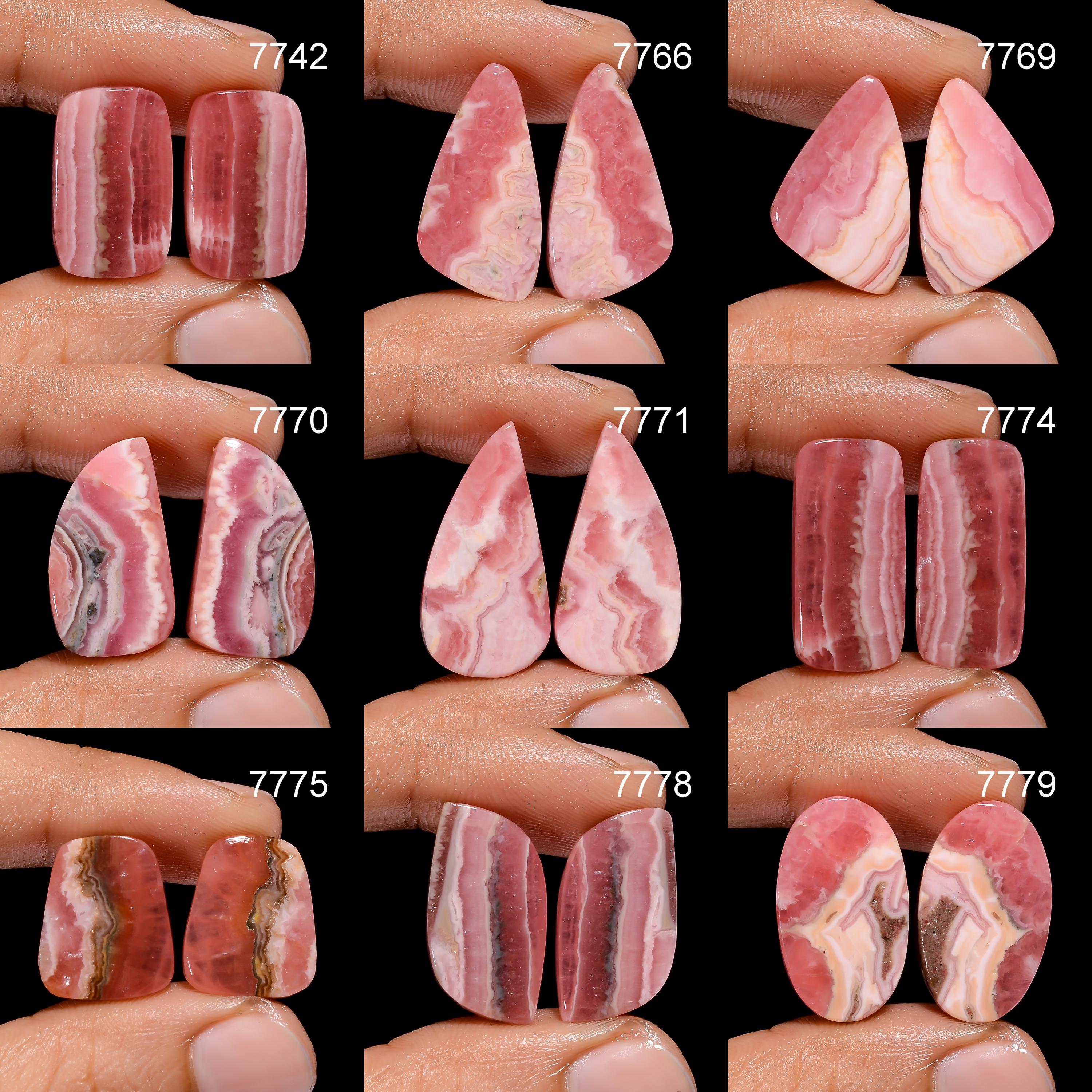 Natural Rhodochrosite Gemstone Cabochon Pair, Earring Jewelry Making Supply - image 3