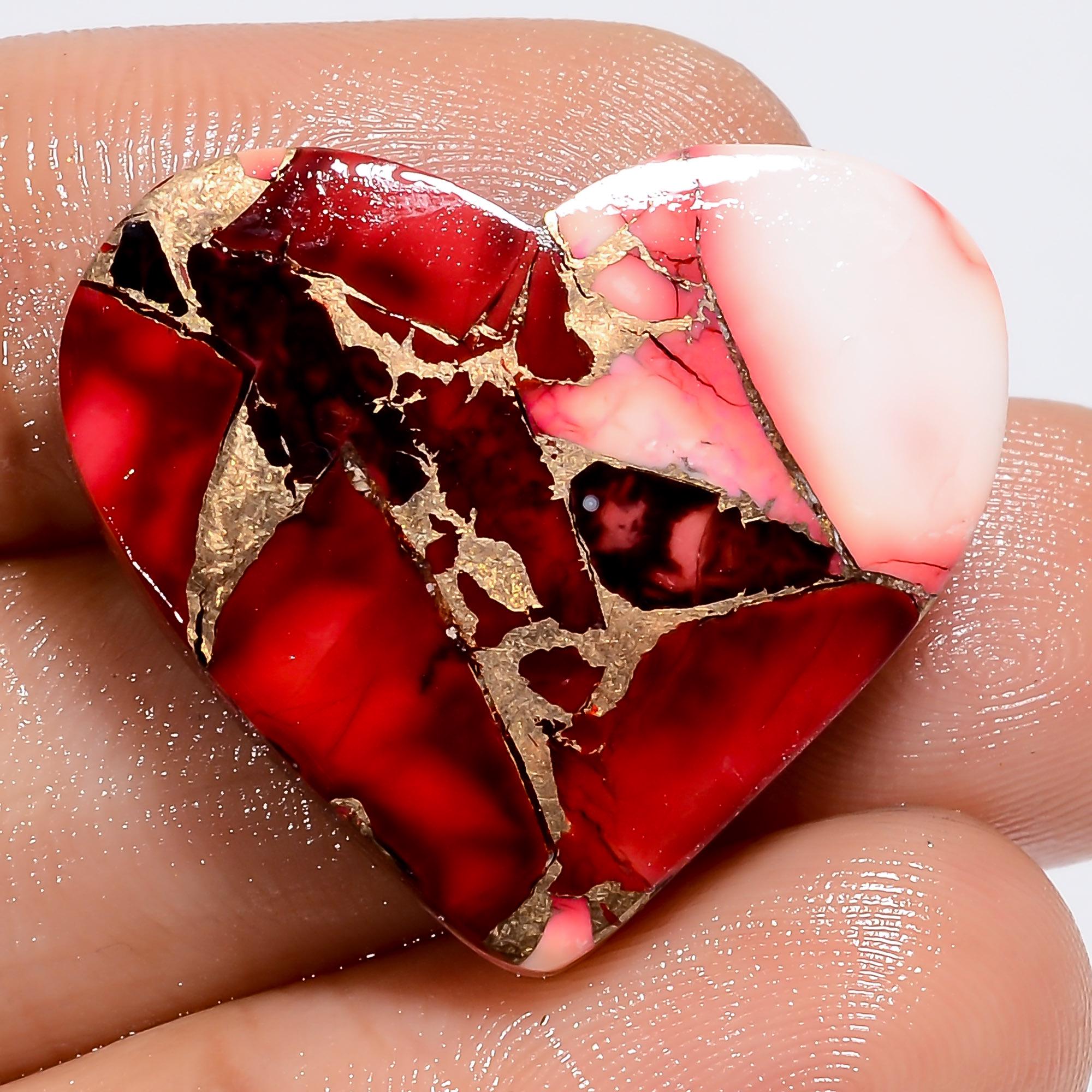 Red Oyster Copper Turquoise Heart Cabochon, Loose Gemstone - image 2