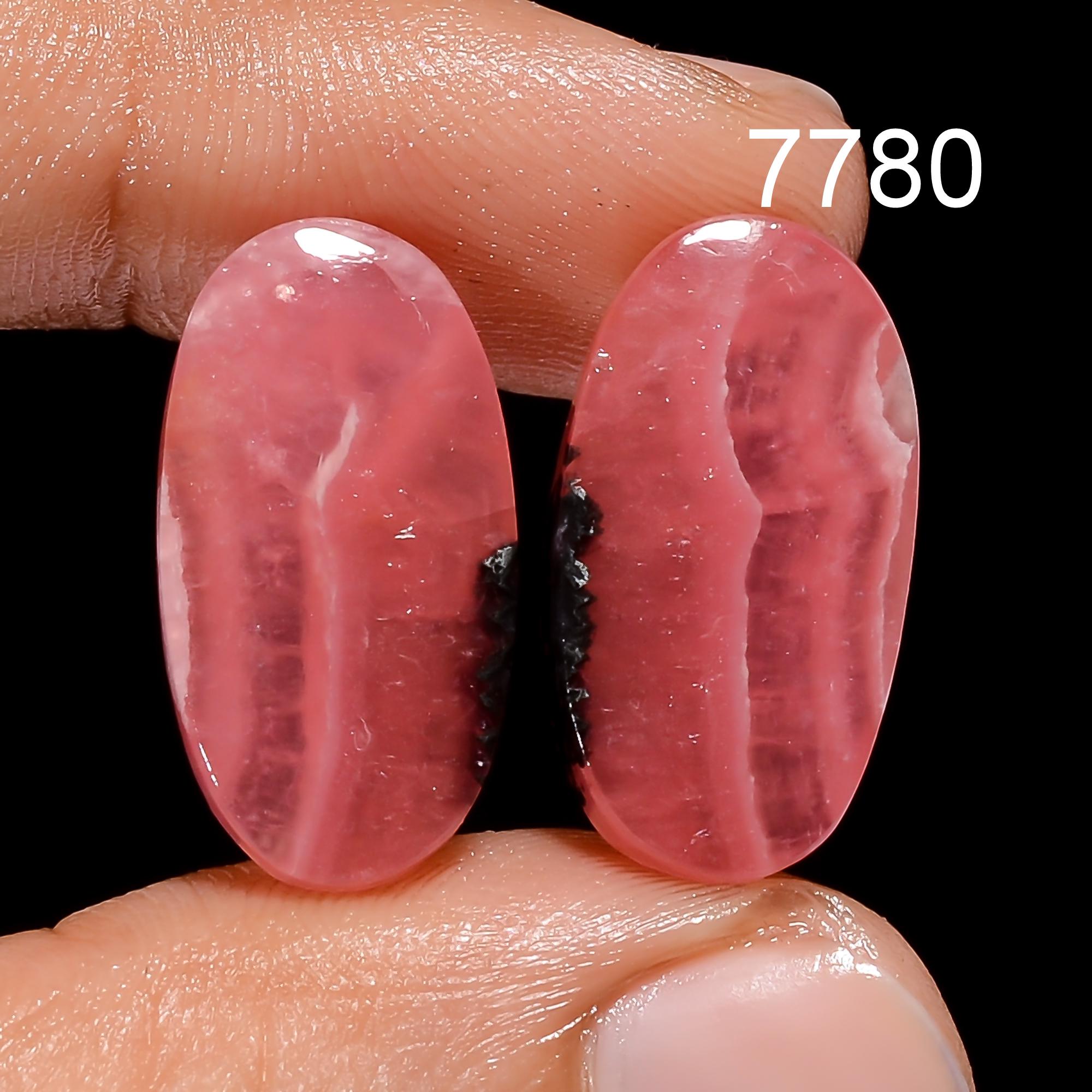 Natural Rhodochrosite Gemstone Cabochon Pair, Earring Jewelry Making Supply