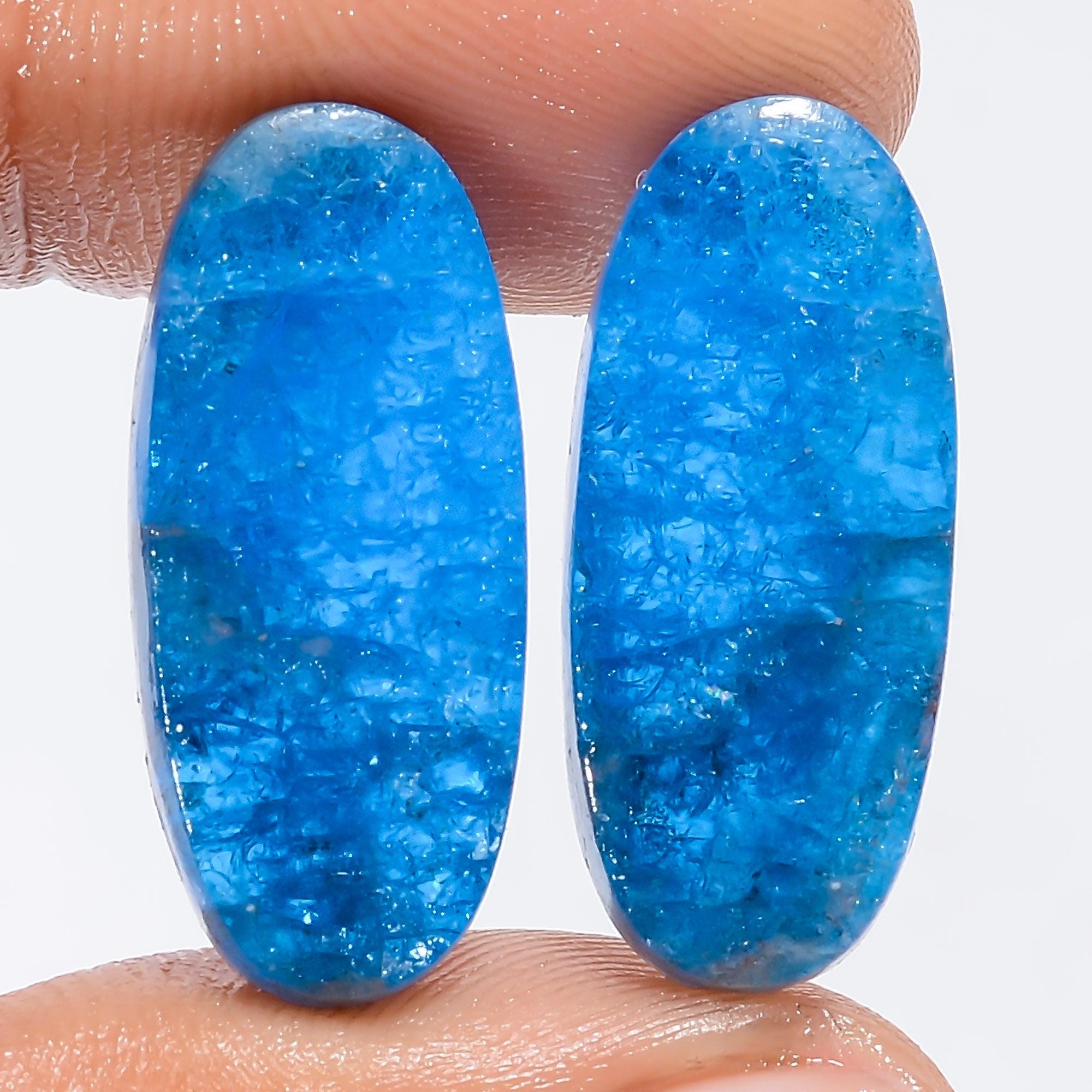 Neon Blue Apatite Gemstone Pair, AAA Quality, Matched Stones