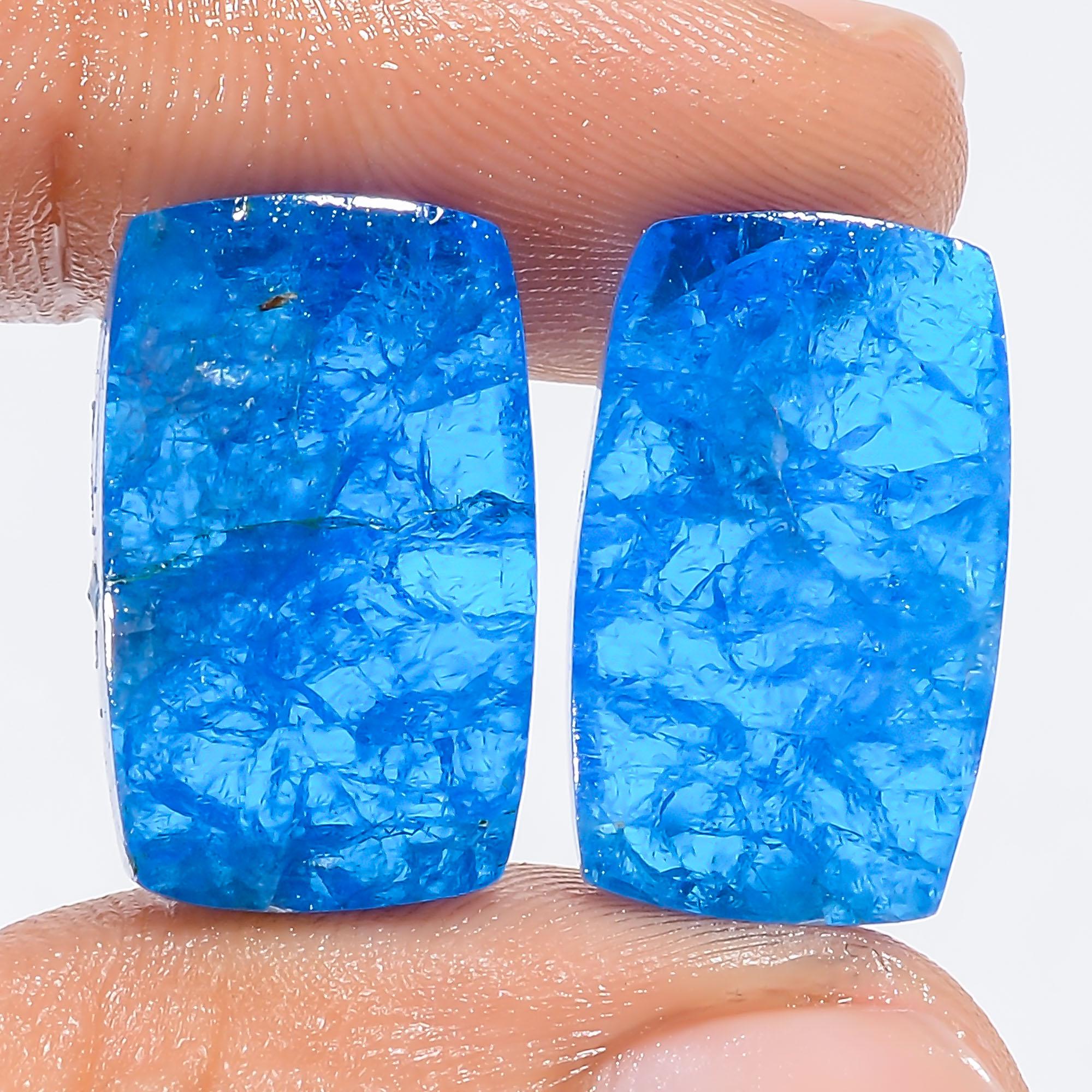 Neon Blue Apatite Gemstone Pair, AAA Quality, Matched Stones - image 4