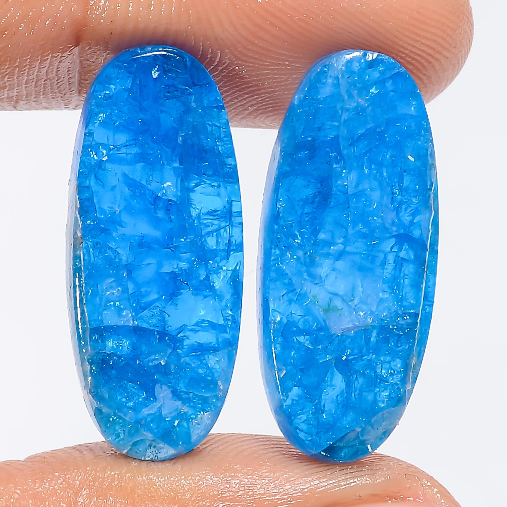 Neon Blue Apatite Gemstone Pair, AAA Quality, Matched Stones - image 5