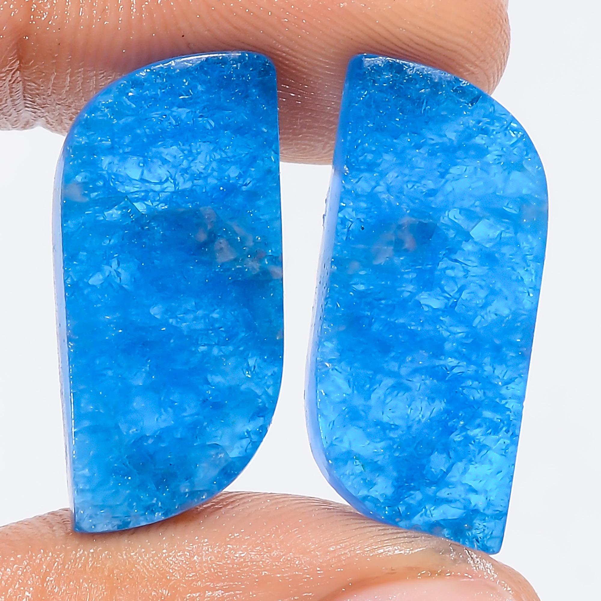 Neon Blue Apatite Gemstone Pair, AAA Quality, Matched Stones - image 8