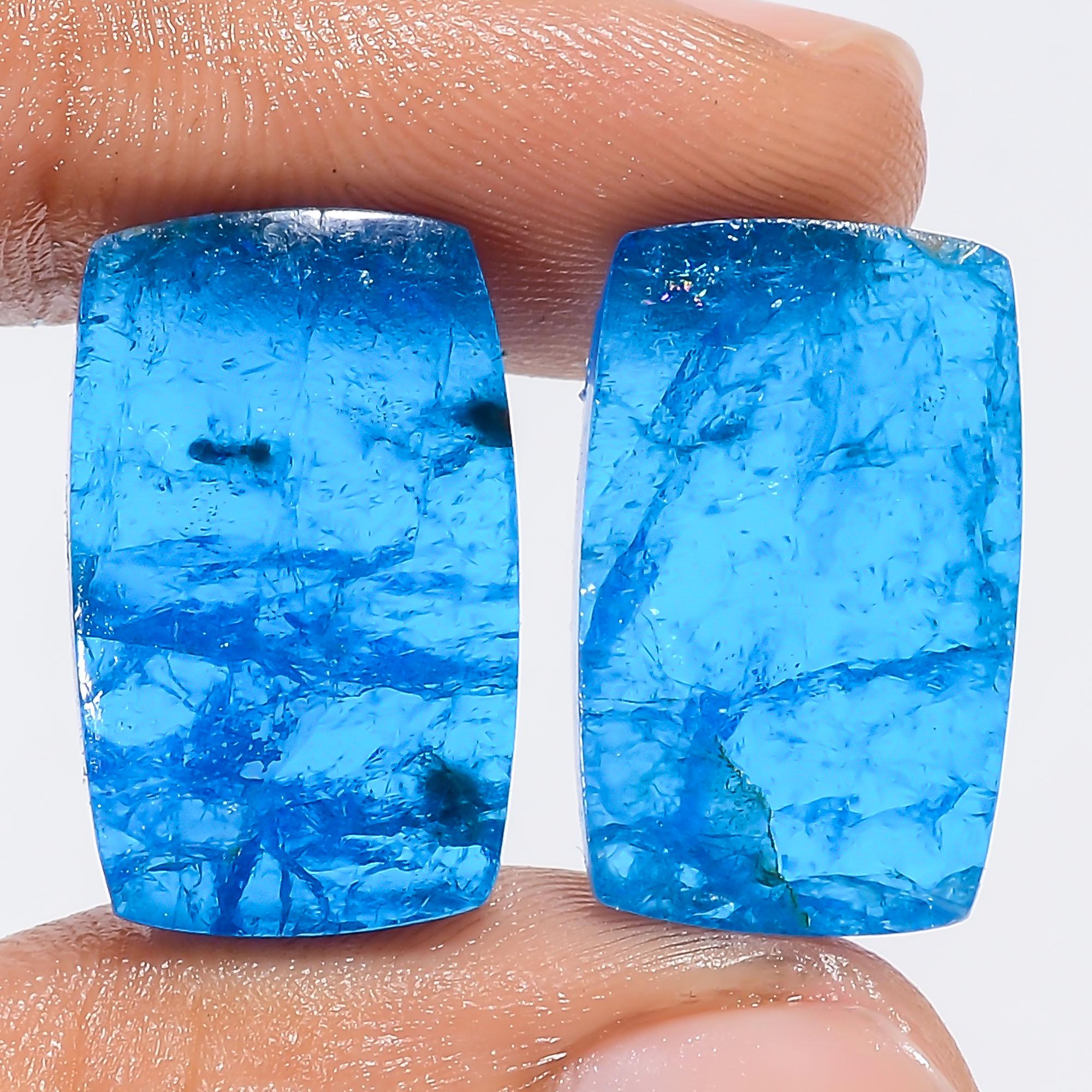 Neon Blue Apatite Gemstone Pair, AAA Quality, Matched Stones - image 11