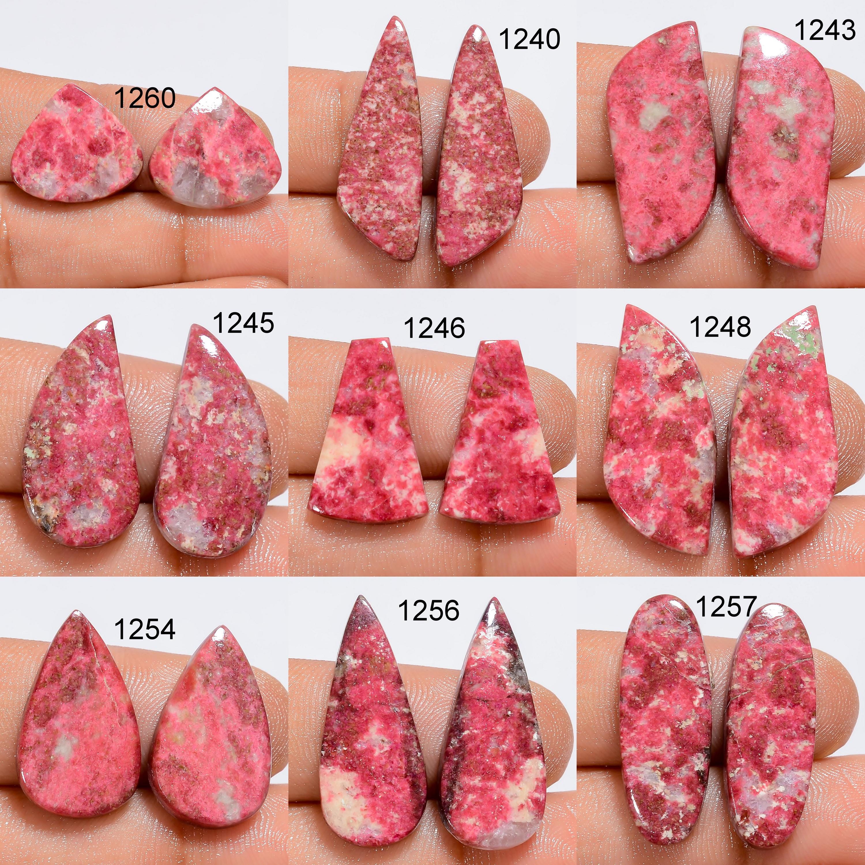 AAA Pink Thulite Gemstone Pair, Norway Cabochons - image 2