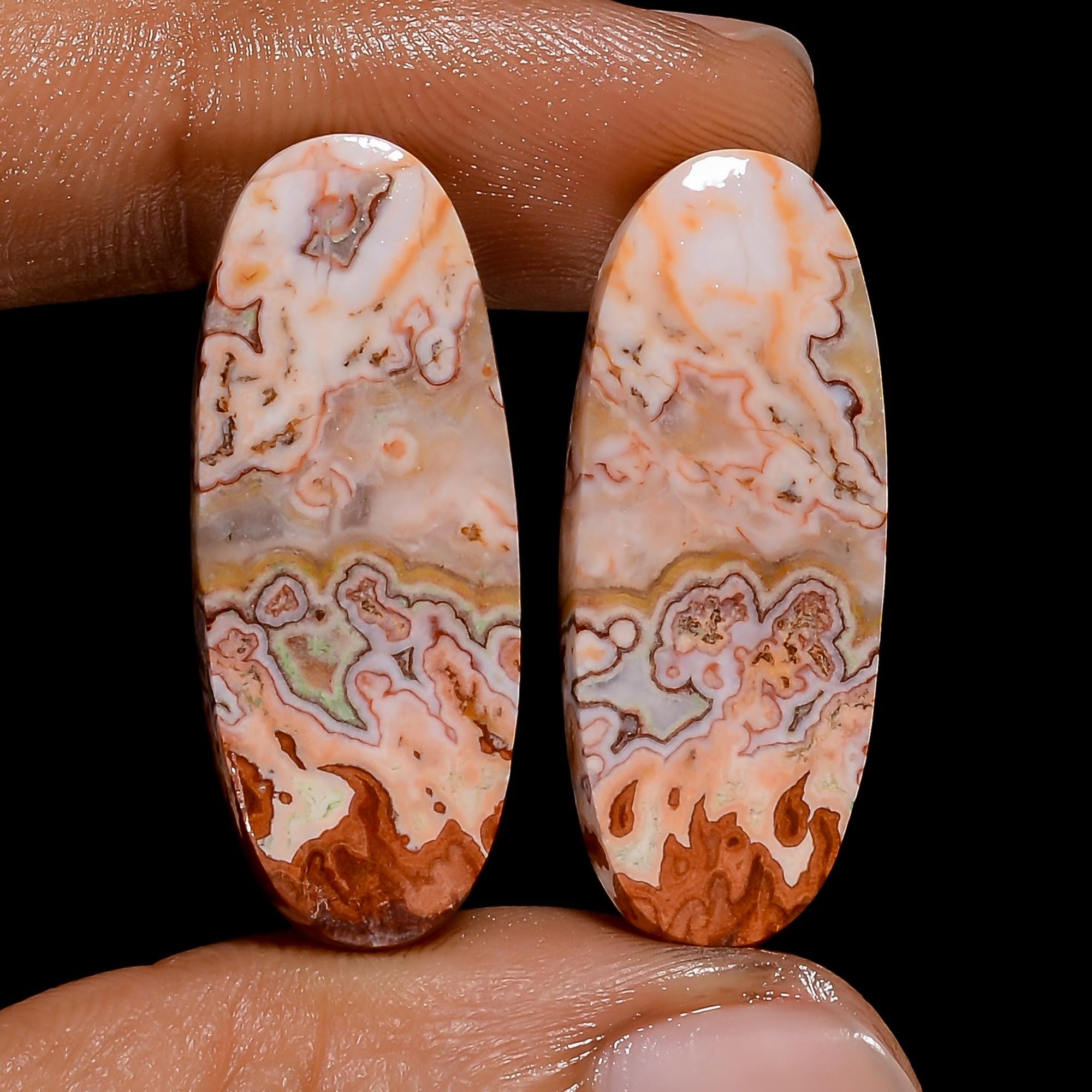 Rosita Jasper Gemstone Pair, Oval Cabochons for Jewelry Making